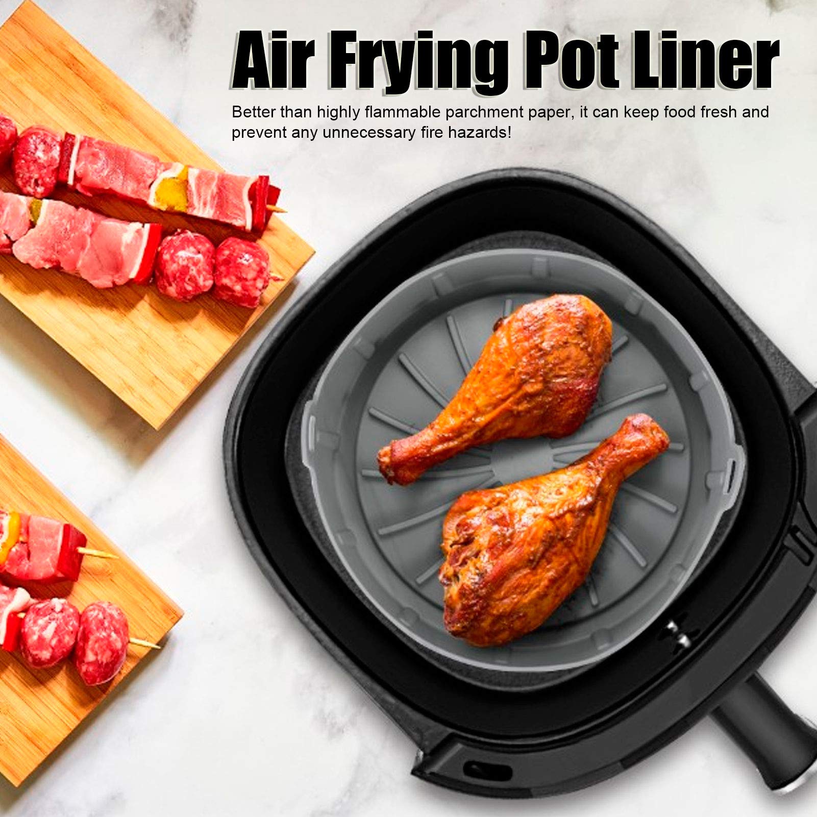 01 Air Fryer Silicone Pot - Universal Non-Stick Air Fryer Basket Liner for Easy Cleaning | Reusable Oven Accessory | Fits Most Air Fryers | Perfect for Cooking, Baking & Meal Prep (Gray)