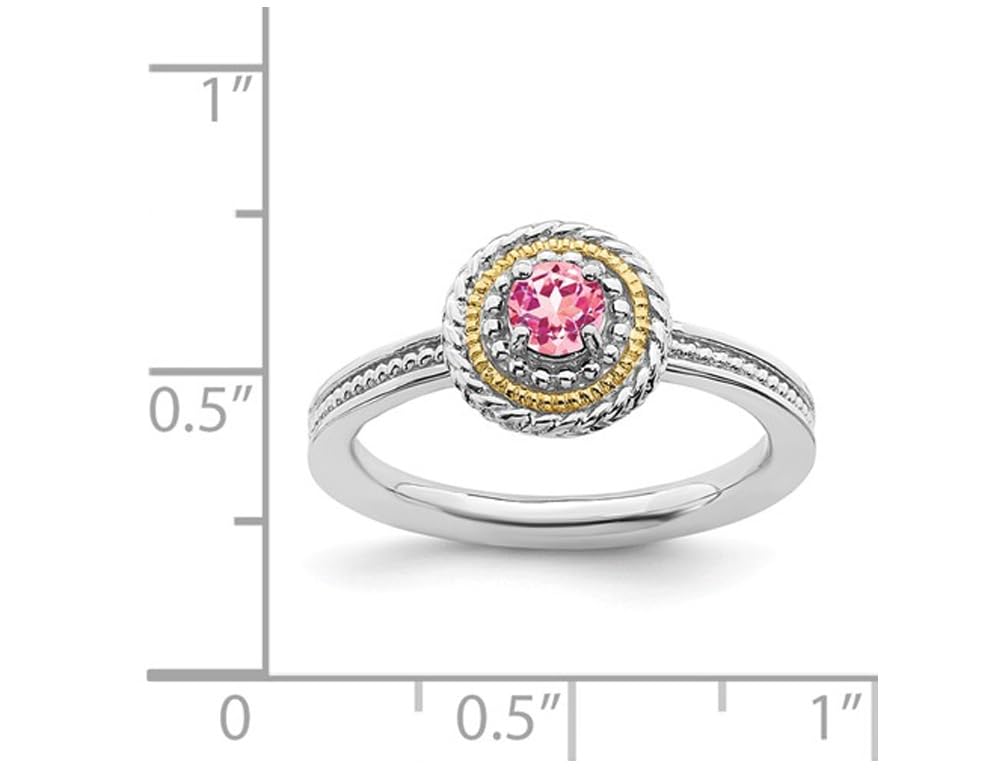 1/4 Carat (ctw) Pink Tourmaline Sterling Silver Ring with 14K Gold Accents - Elegant Jewelry for Women, Perfect for Valentine's Day, Anniversary & Special Occasions