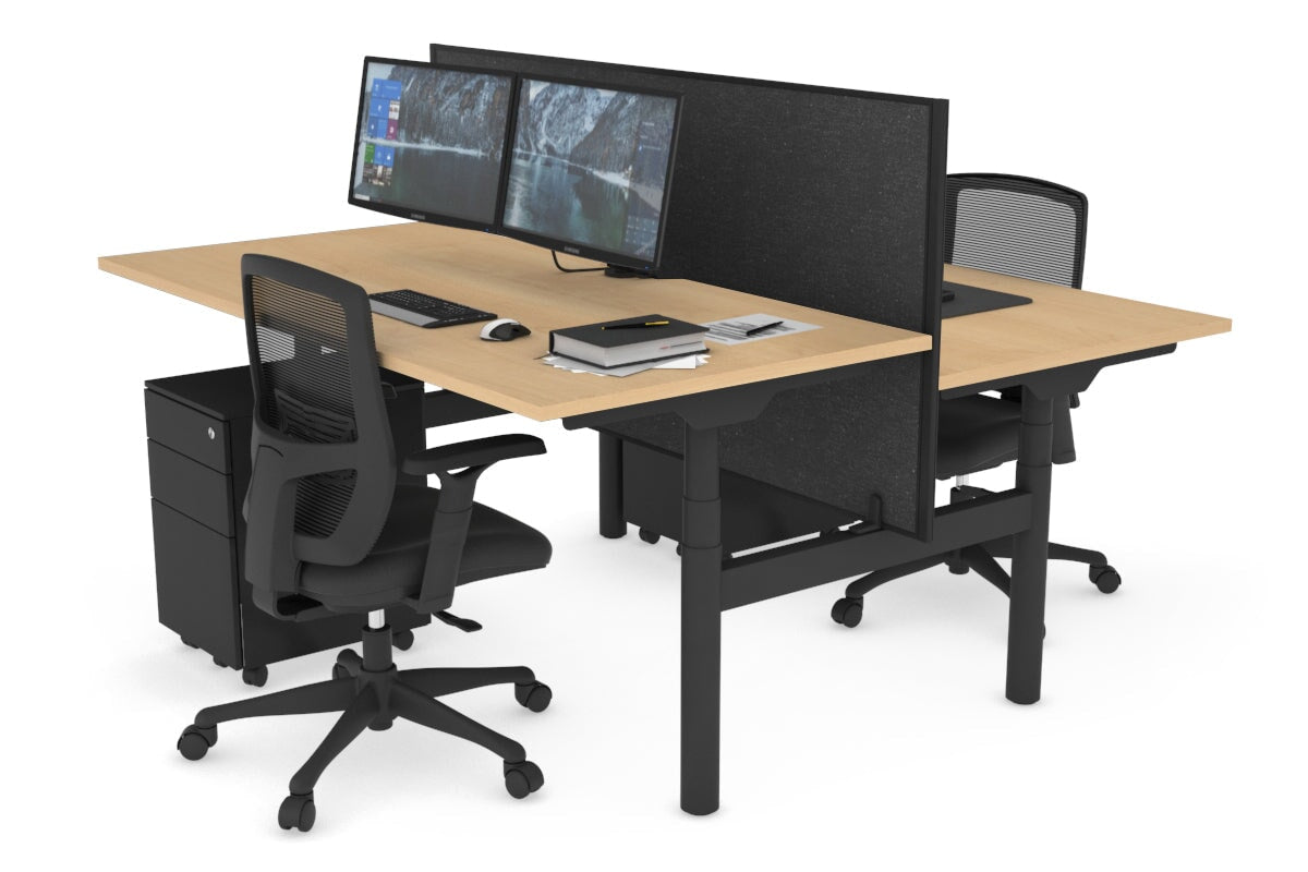 Flexi Premium Height Adjustable 2 Person H Bench Workstation - Black Frame [1600L x 800W with Cable Management] - Ideal for Office, Home Workspace & Collaborative Work Environments