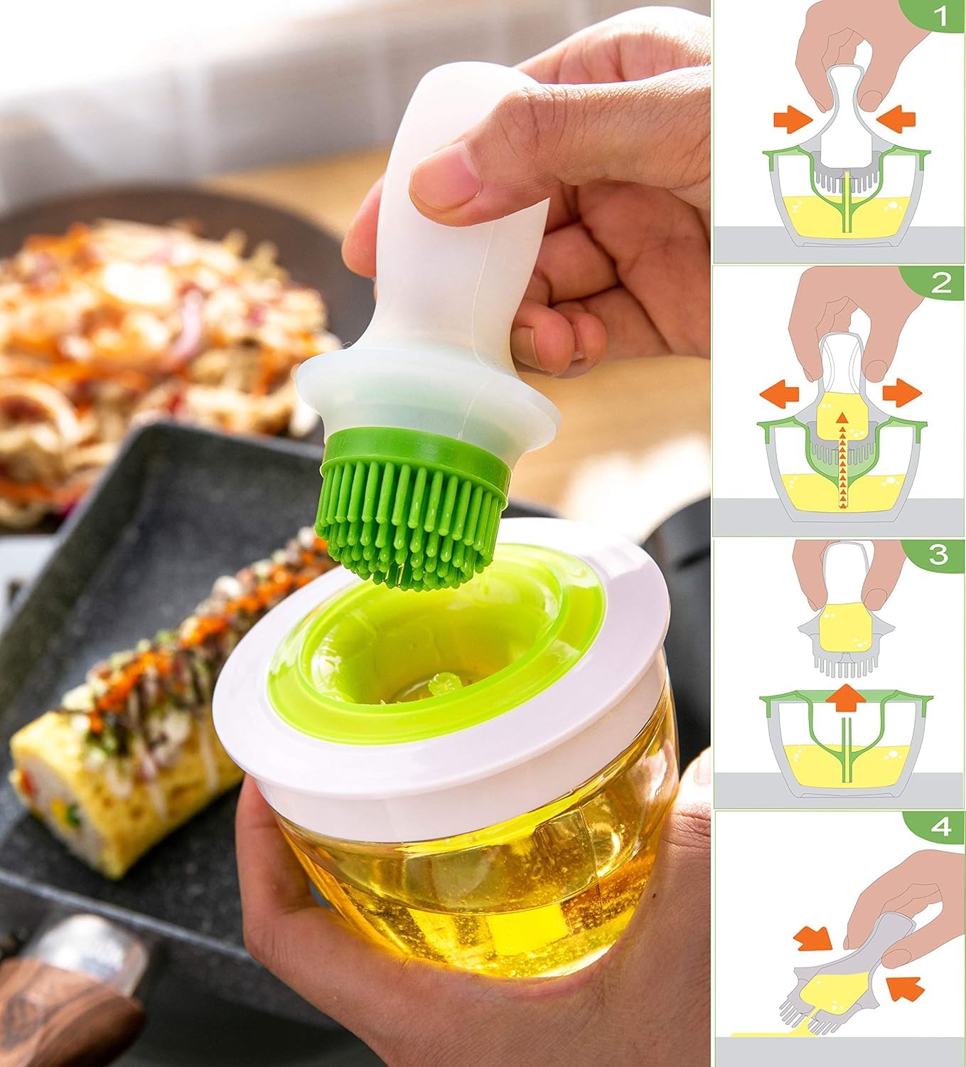 ZONKU INDIA Heat-Resistant Silicone Oil Brush & Glass Bottle Set - Premium Cooking Oil Dispenser for Baking, Frying, and Salad Dressing - Perfect Kitchen Accessory for Home Chefs