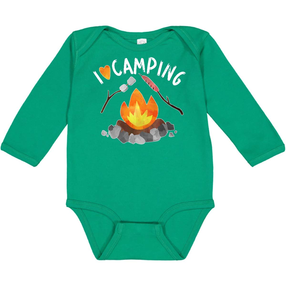Inktastic I Love Camping - Campfire, Hot Dog & Marshmallows Long Sleeve Baby Bodysuit | Cute Outdoor Adventure Outfit for Infants & Toddlers | Perfect for Camping Trips, Family Photos & Nature-Themed Events