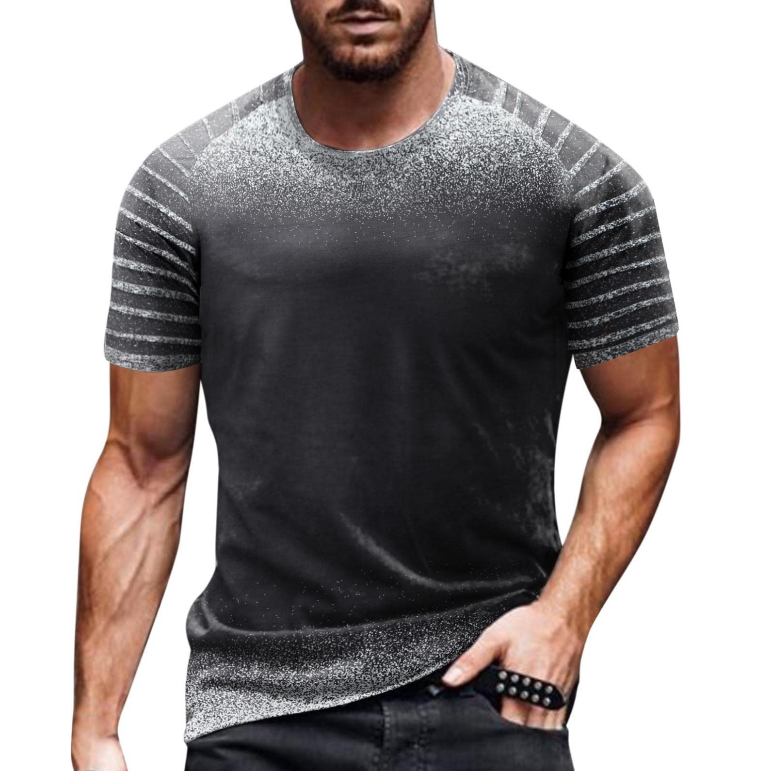 **Sertiohcv Men's Summer Short Sleeve T-Shirts - Casual Retro Distressed Crew Neck Pleated Tops for Streetwear & Vintage Style Outfits**