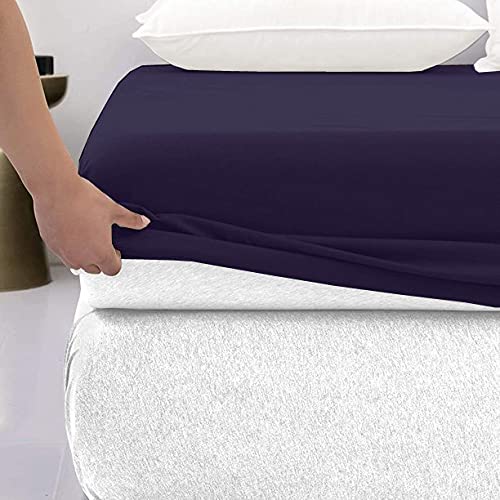 Premium 600-Thread-Count Egyptian Cotton Fitted Sheet - King Size Navy Blue for Luxurious Bedding