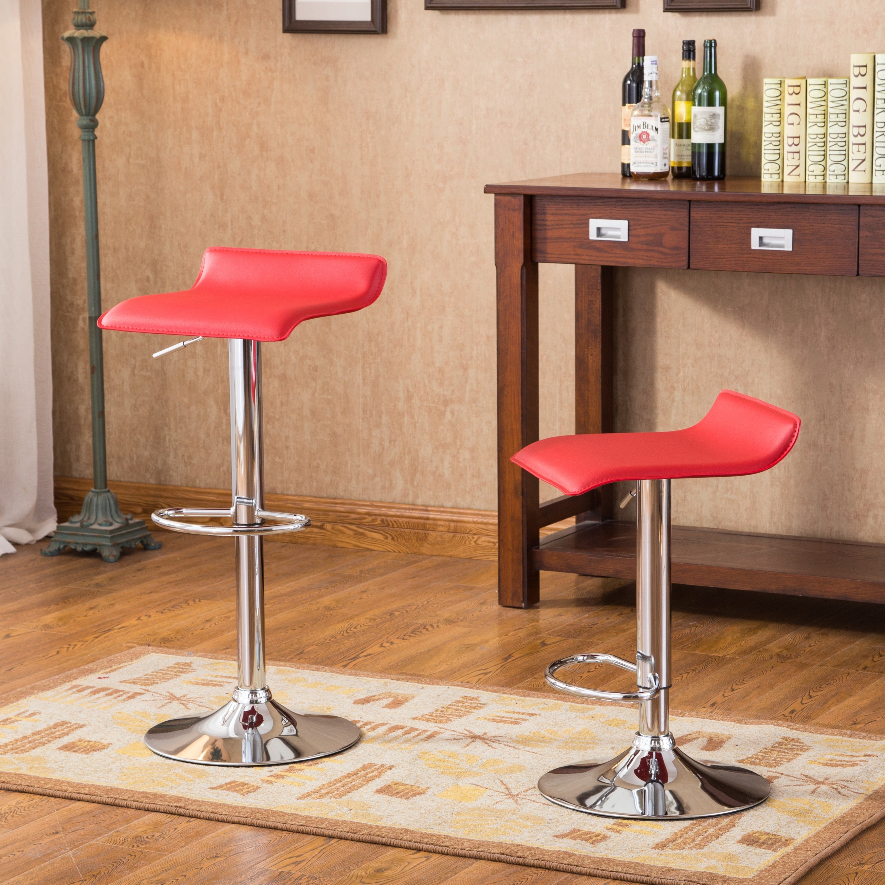Modern Chrome Adjustable Swivel Bar Stools with Red PU Leather Seat - Set of 2 for Kitchen Island, Breakfast Nook & Home Bar Decor