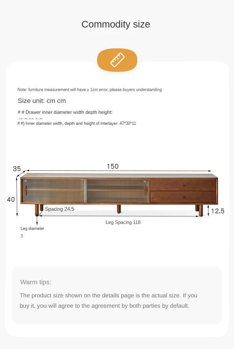 Solid Beech Wood TV Stand with Storage - Modern Entertainment Center for Living Room, Bedroom & Home Theater