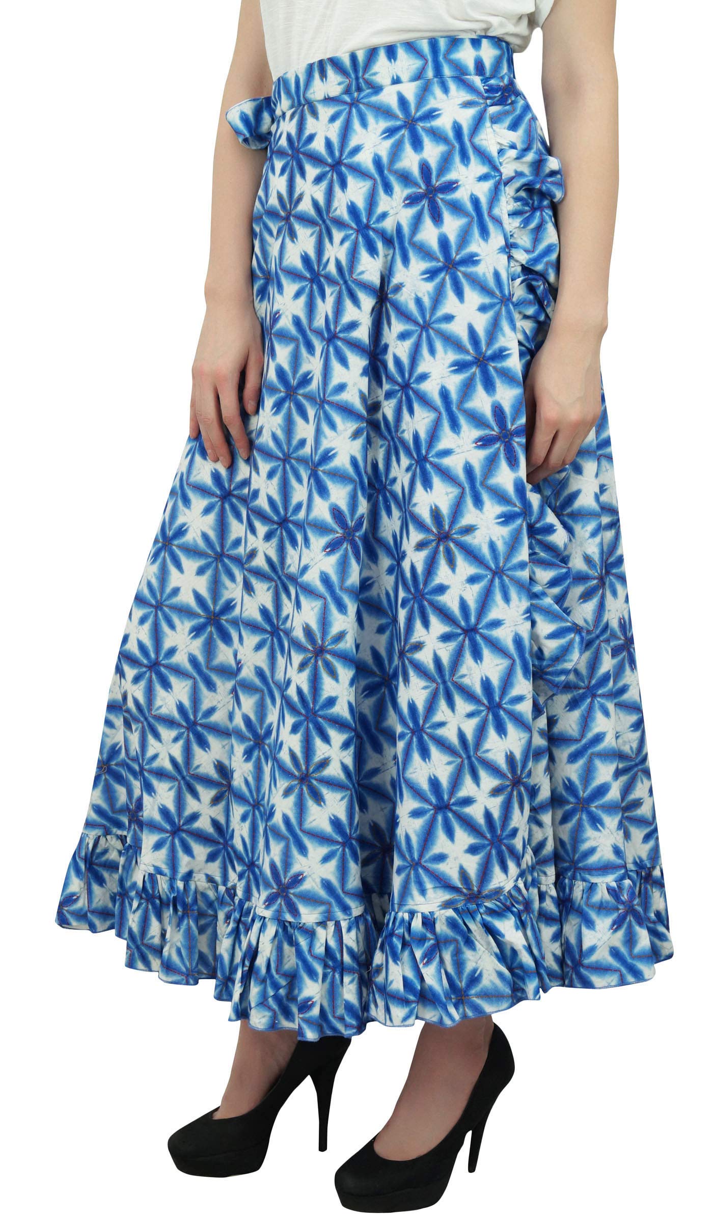 Women's Plus Size Printed Cotton Magic Wrap Skirt - Single Layer Ruffled Design | Perfect for Beach, Vacation & Summer Outfits