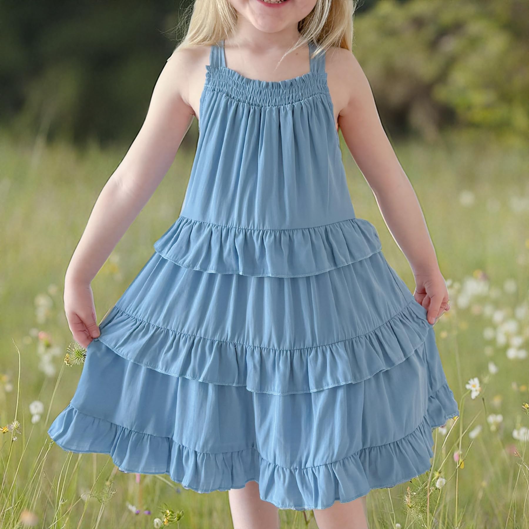 Simplee Kids Girls Sleeveless Linen Summer Dress - Casual Solid Color Toddler Dress for Outdoor Play, Beach Vacation & Birthday Parties