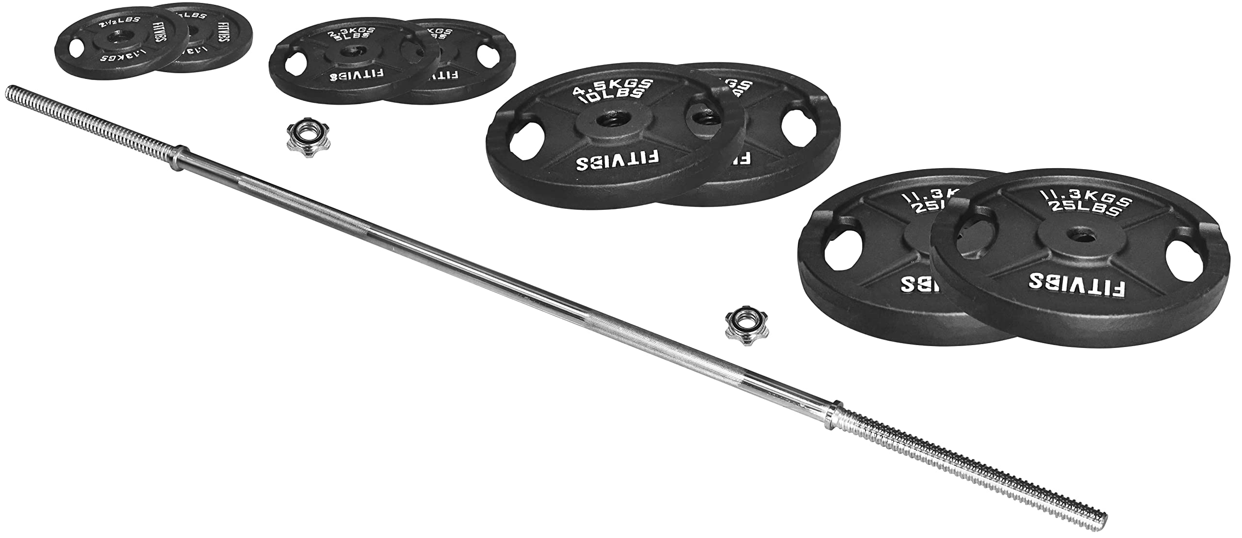 95-Pound Cast Iron Standard Weight Plate Set with 5FT Barbell & Star Locks - 85lbs Plates + 10lbs Bar for Home Gym, Strength Training & Weightlifting Workouts