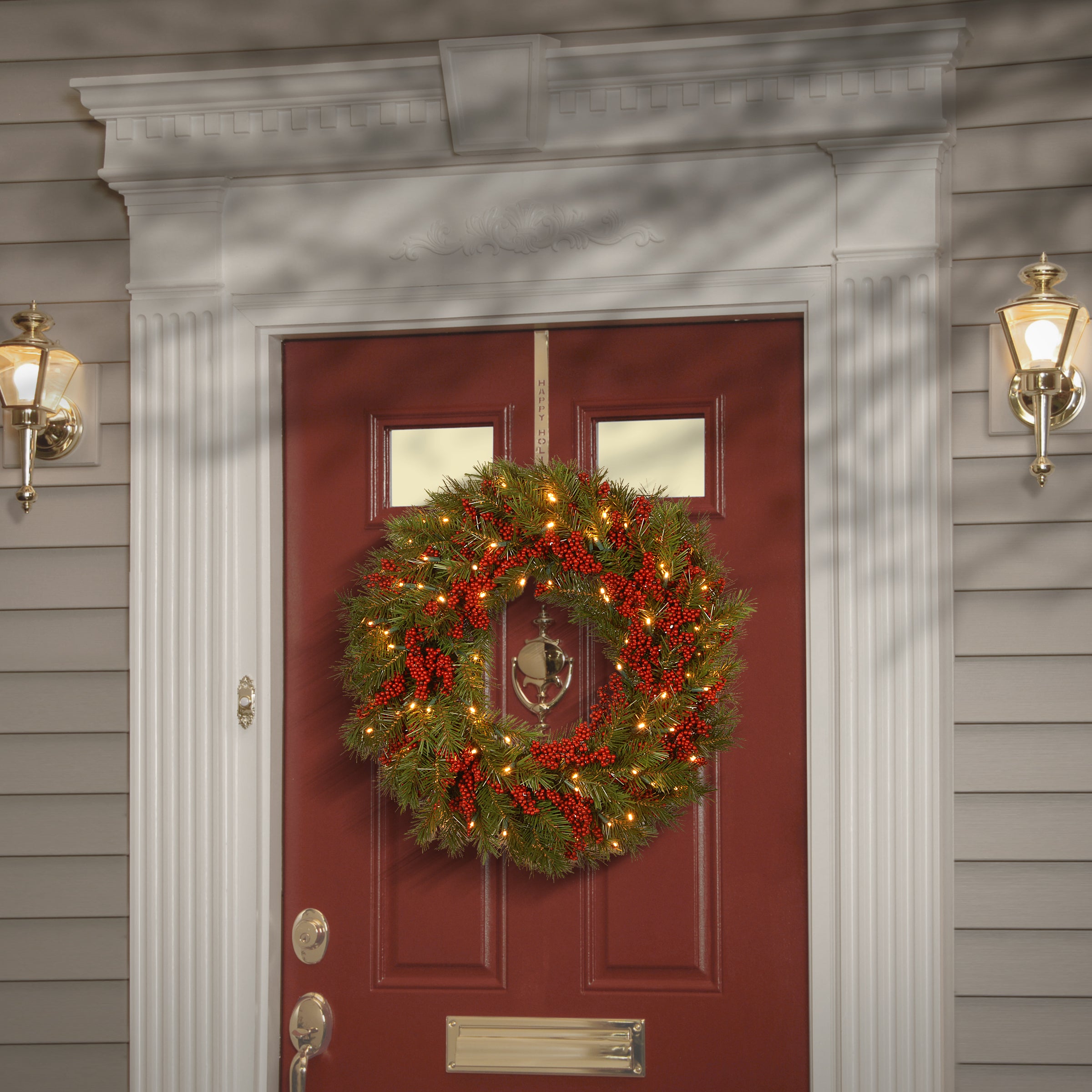 24 Inch Pre-Lit Valley Pine Wreath with Warm White LED Lights - Perfect for Christmas Decor, Front Door, Fireplace & Holiday Home Decorations