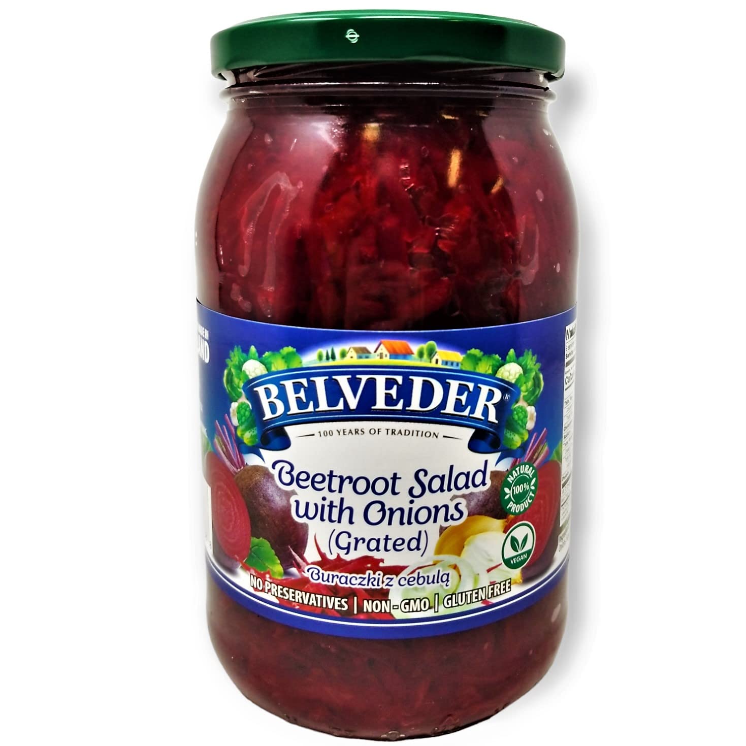 Belveder All Natural Beetroot Salad with Onions - Non-GMO, Gluten Free, Vegan, No Preservatives - 31.74 Oz (Pack of 1) - Perfect for Salads, Sandwiches & Healthy Snacks