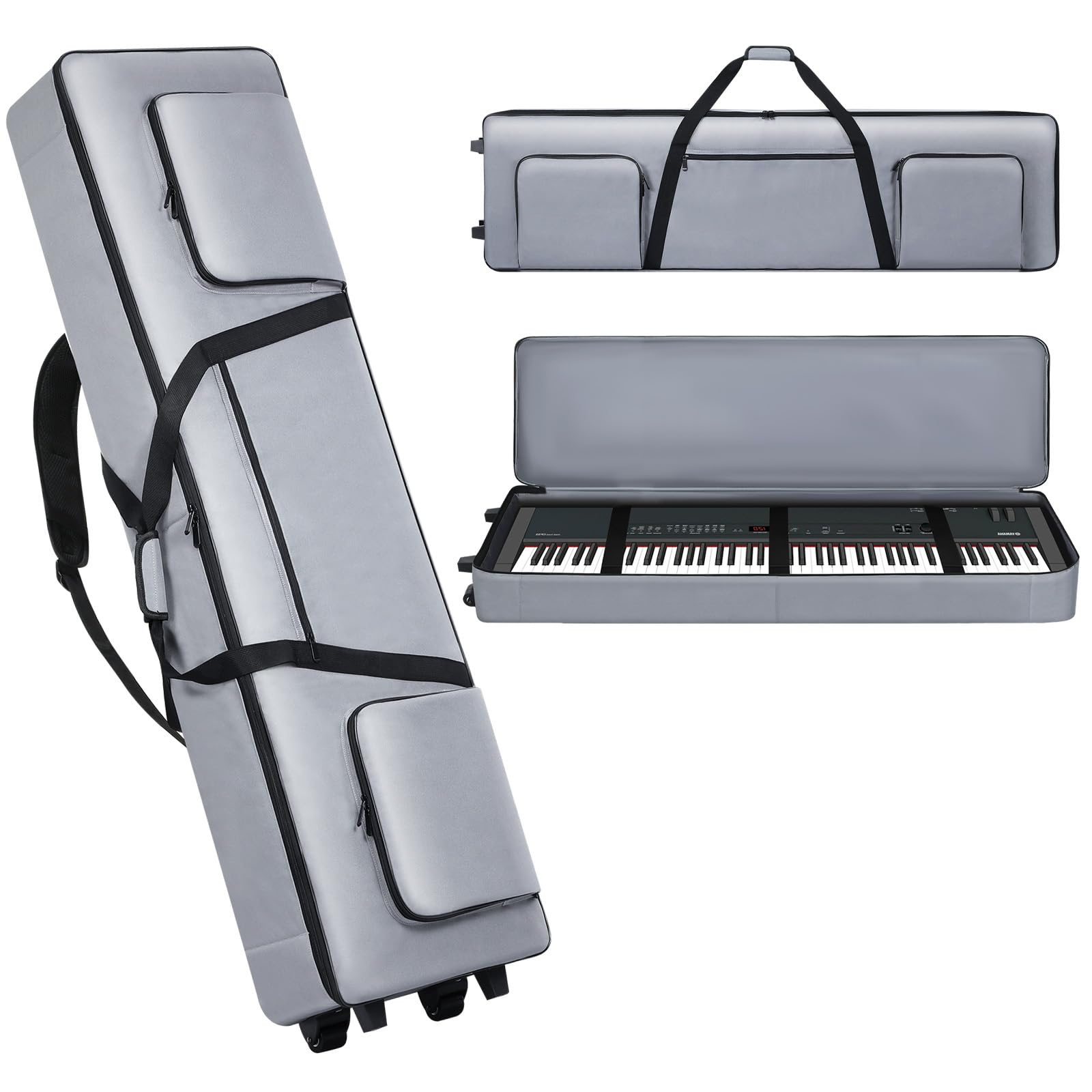 88-Key Keyboard Case with Wheels - Portable Padded Rolling Piano Bag (54.3