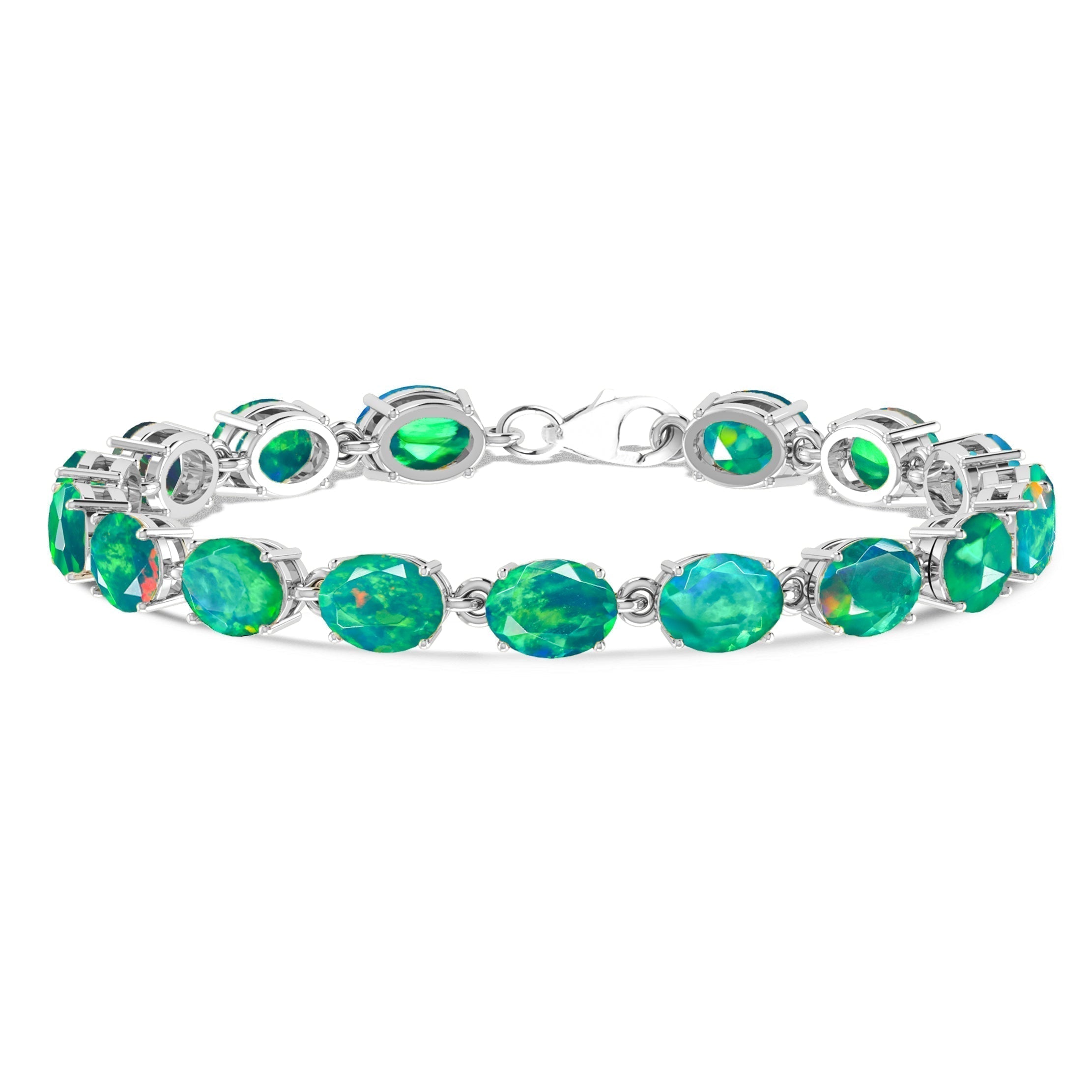 Blue Natural Fire Opal Gemstone Tennis Bracelet for Women - Elegant 925 Sterling Silver Jewelry for Wedding, Party & Special Occasions