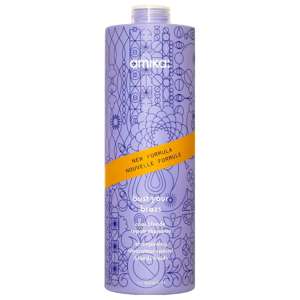 Amika Bust Your Brass Shampoo - Purple Toning Shampoo for Blonde & Gray Hair - Neutralizes Brassiness & Yellow Tones - For Salon-Quality Color Care at Home