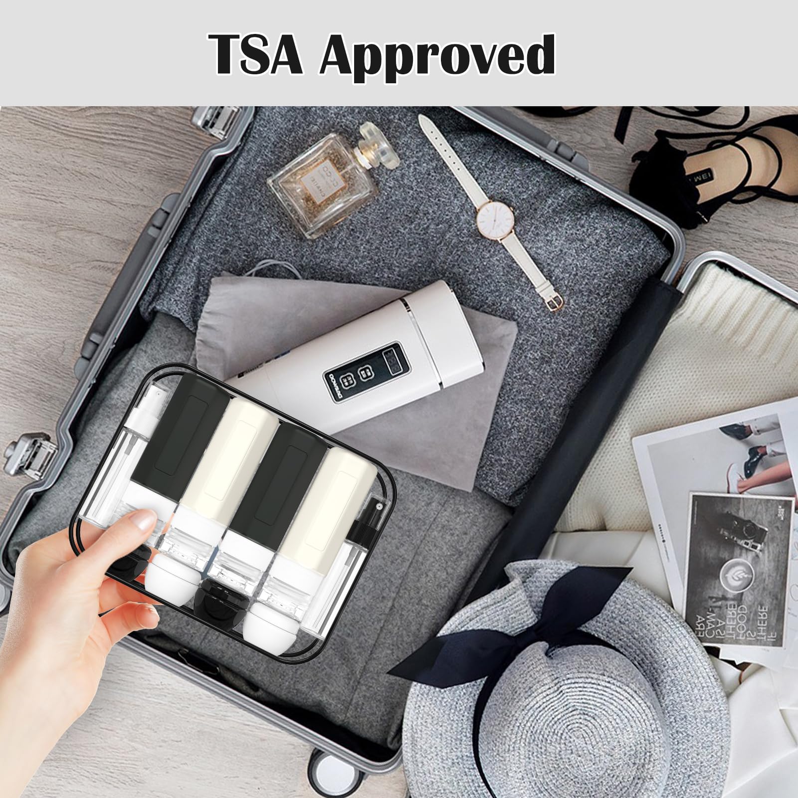 17PCS Travel Bottles for Toiletries - TSA Approved Leak Proof Silicone Containers for Shampoo, Conditioner & Lotion | Black & White Travel Kit for Vacation, Gym & Business Trips