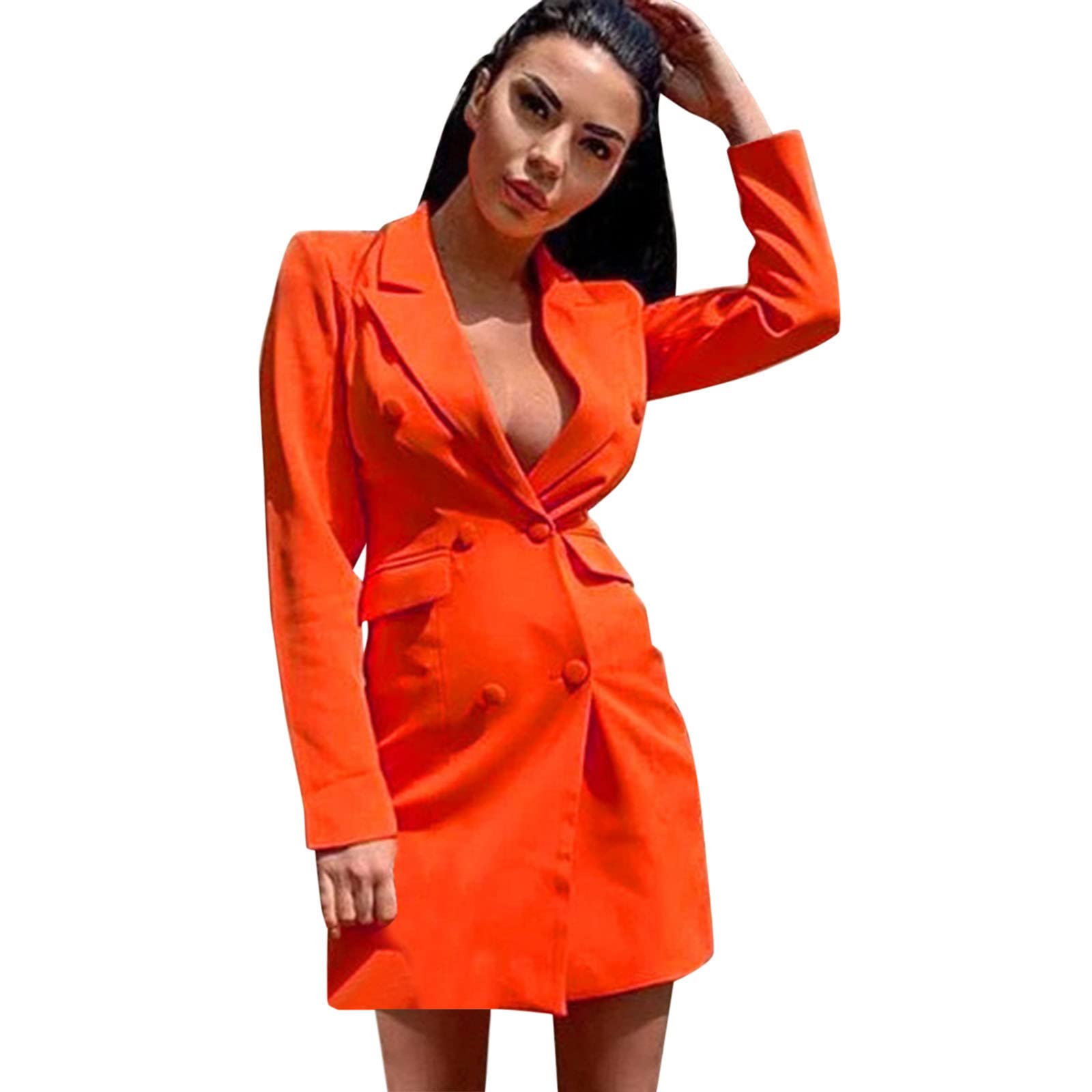 Women's Solid Color Slim Fit Double Breasted Blazer - Long Sleeve Lapel Jacket Top Coat for Petite Women | Perfect for Office Wear, Business Meetings & Formal Occasions