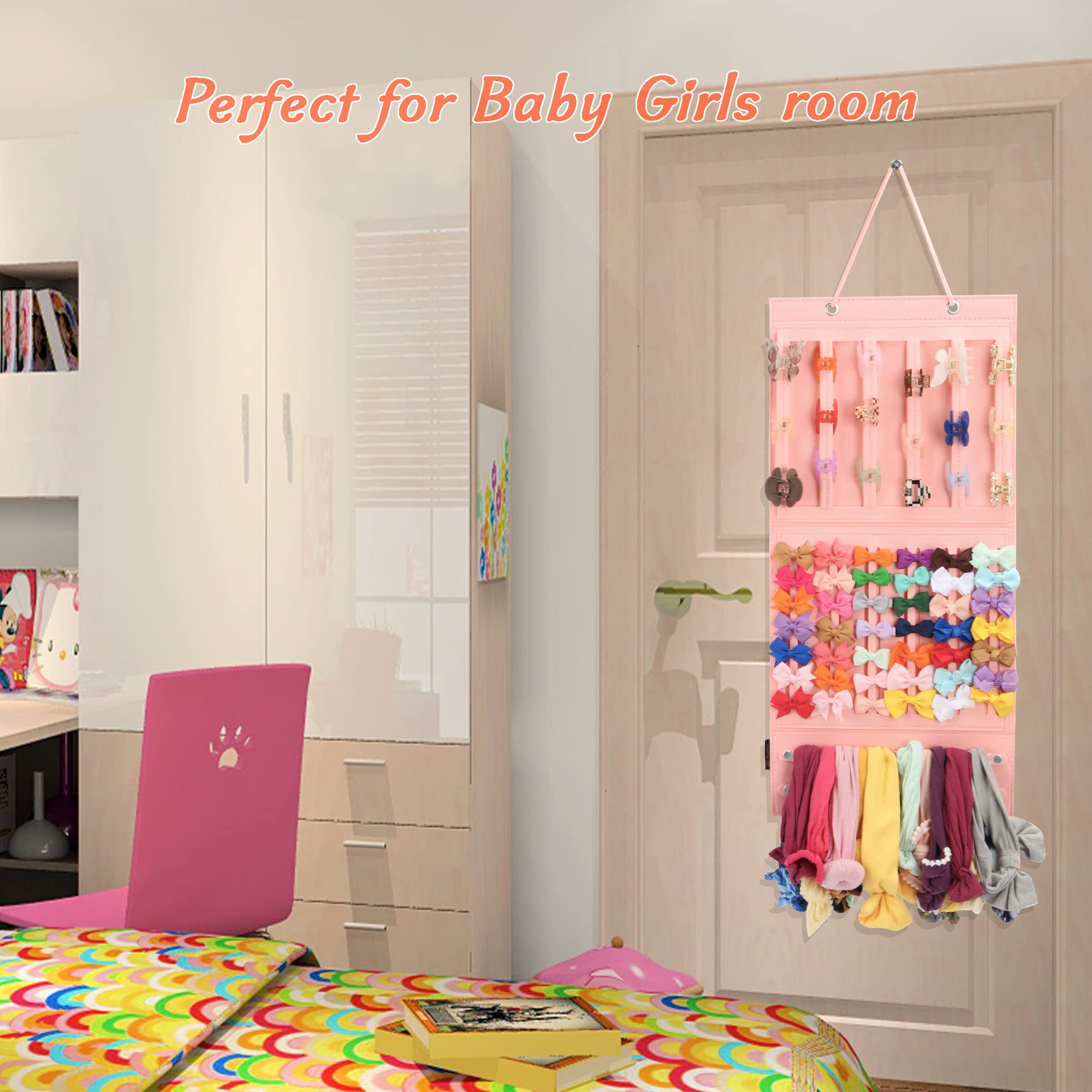 Hair Claw Clips Organizer for Girls - Wall Mounted Hair Accessory Storage Holder with Butterfly Design, Perfect for Hair Bows, Jaw Clips & Barrettes - Pink (Ideal for Bedroom, Bathroom, Closet & Dorm Organization)