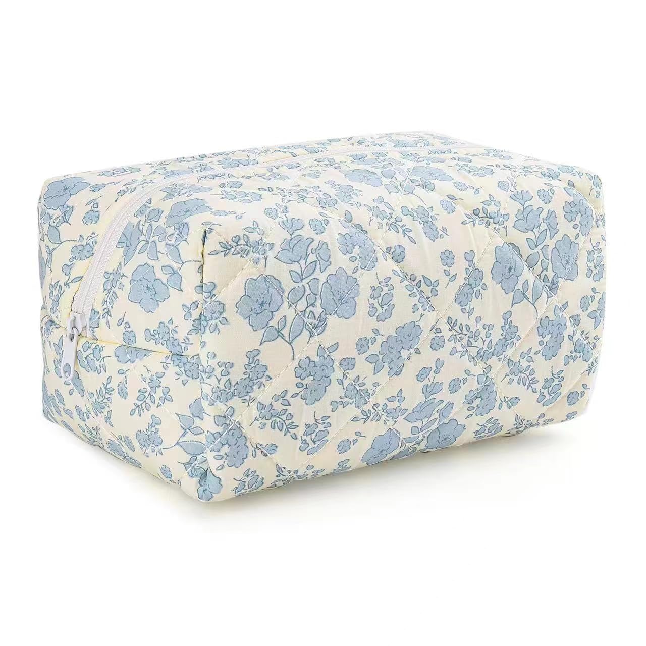 Floral Quilted Makeup Bag - Large Pink Puffy Cosmetic Pouch for Travel, Coquette Style, Fashionable & Cute | Perfect for Makeup Storage, Gym Essentials, and Weekend Getaways