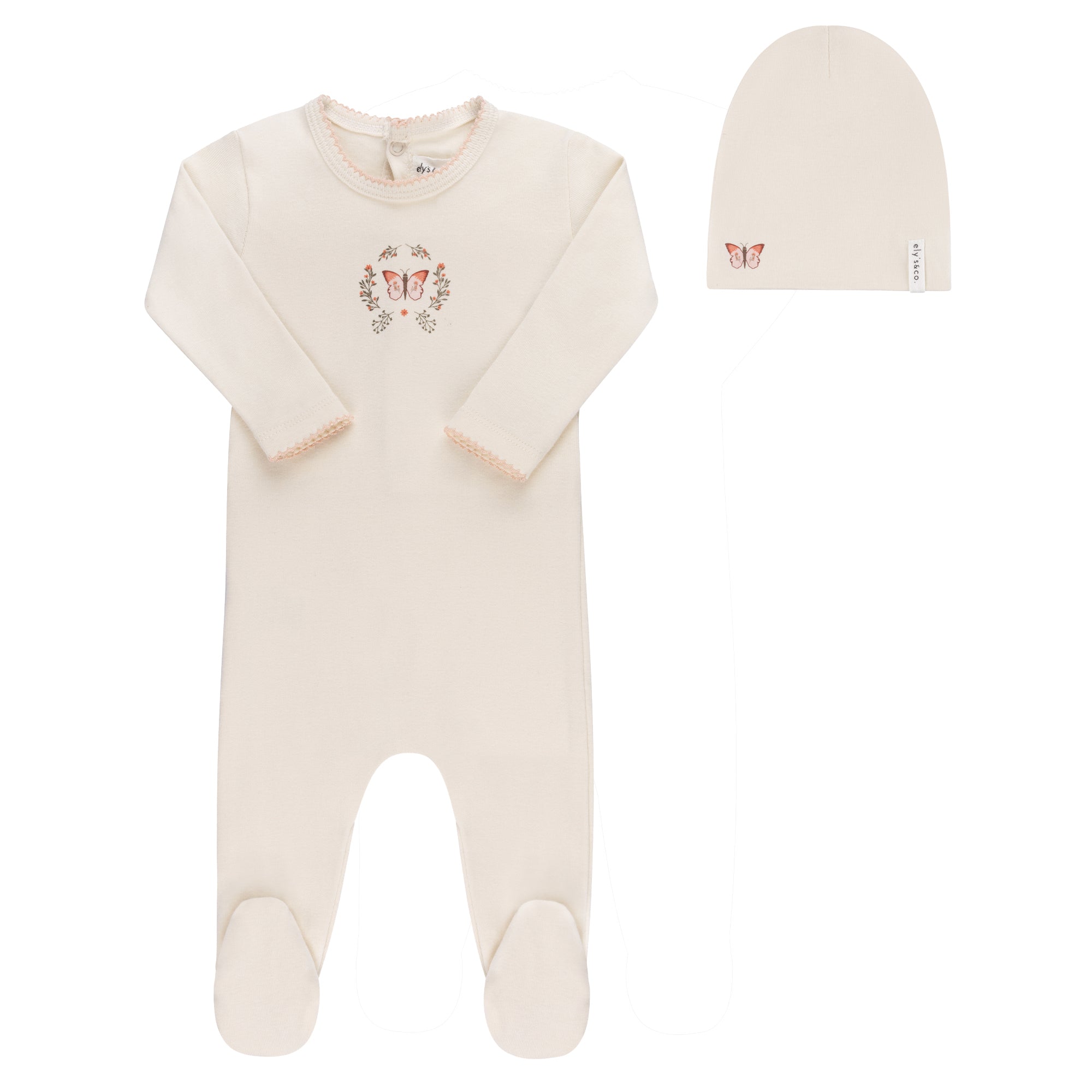 Ely's & Co Floral Ivory Baby Girl Footie Pajamas and Beanie Set - Soft and Cozy for Nursery, Photo Shoots, and Newborn Gifts