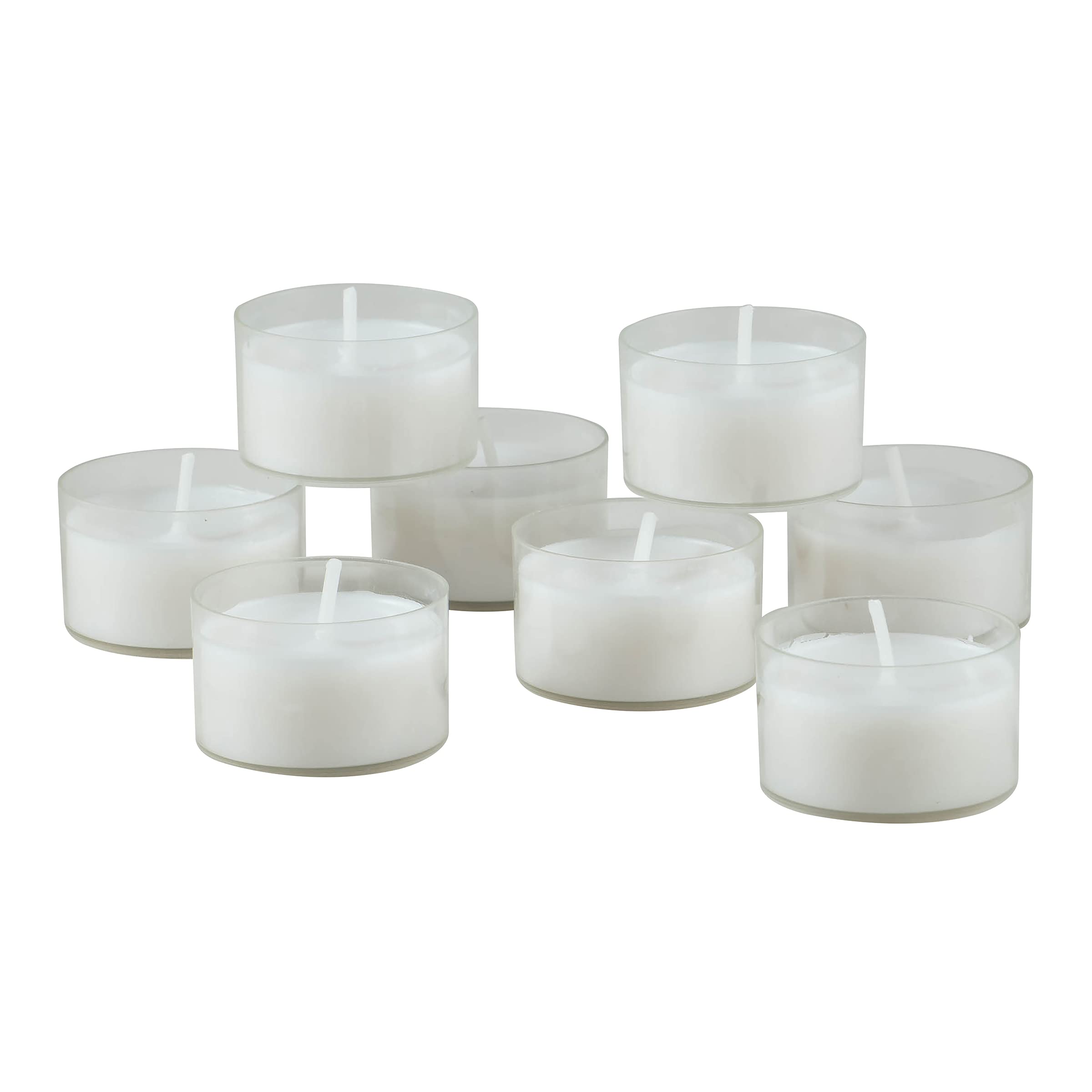 Stonebriar 96-Pack Unscented White Tea Light Candles - Long Burning Smokeless Clear Cup, 6-7 Hour Burn Time - Perfect for Weddings, Parties, Home Decor & Relaxation