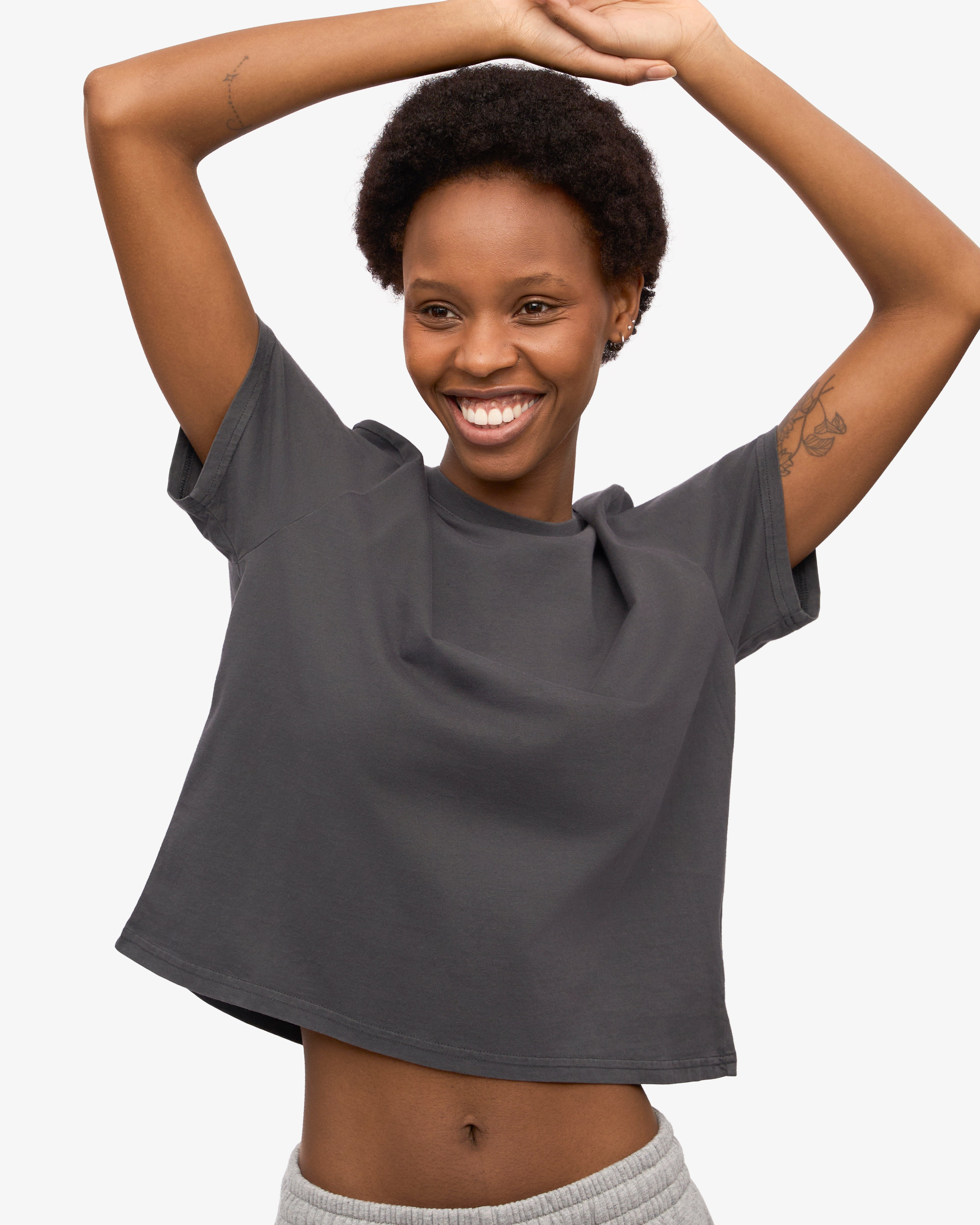 Organic Boxy Crop Tee - Soft Cotton Women's T-Shirt in Lava Grey | Casual Streetwear & Summer Outfit Essential