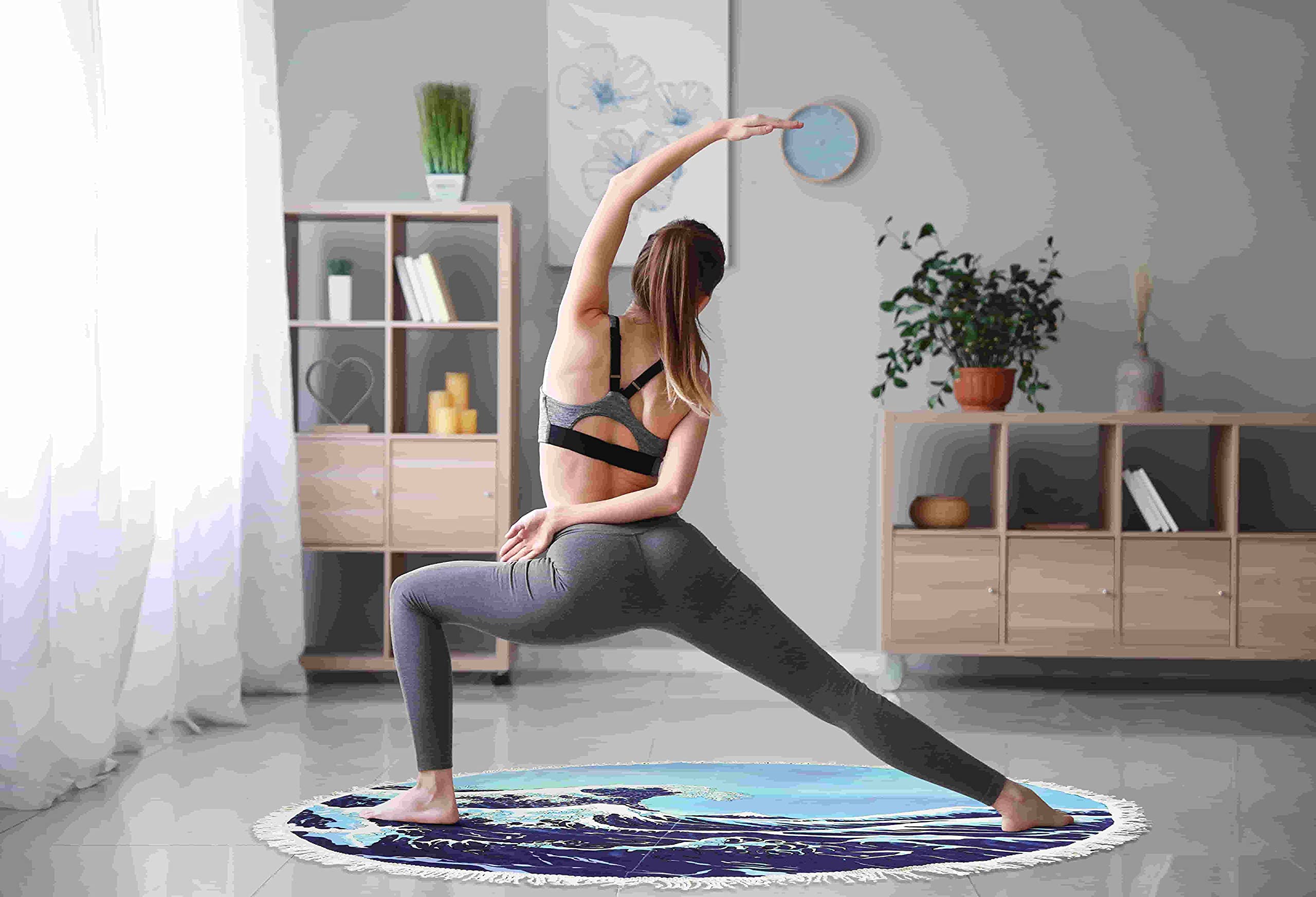 Violet Mist Blue Sea Wave Round Beach Blanket 60