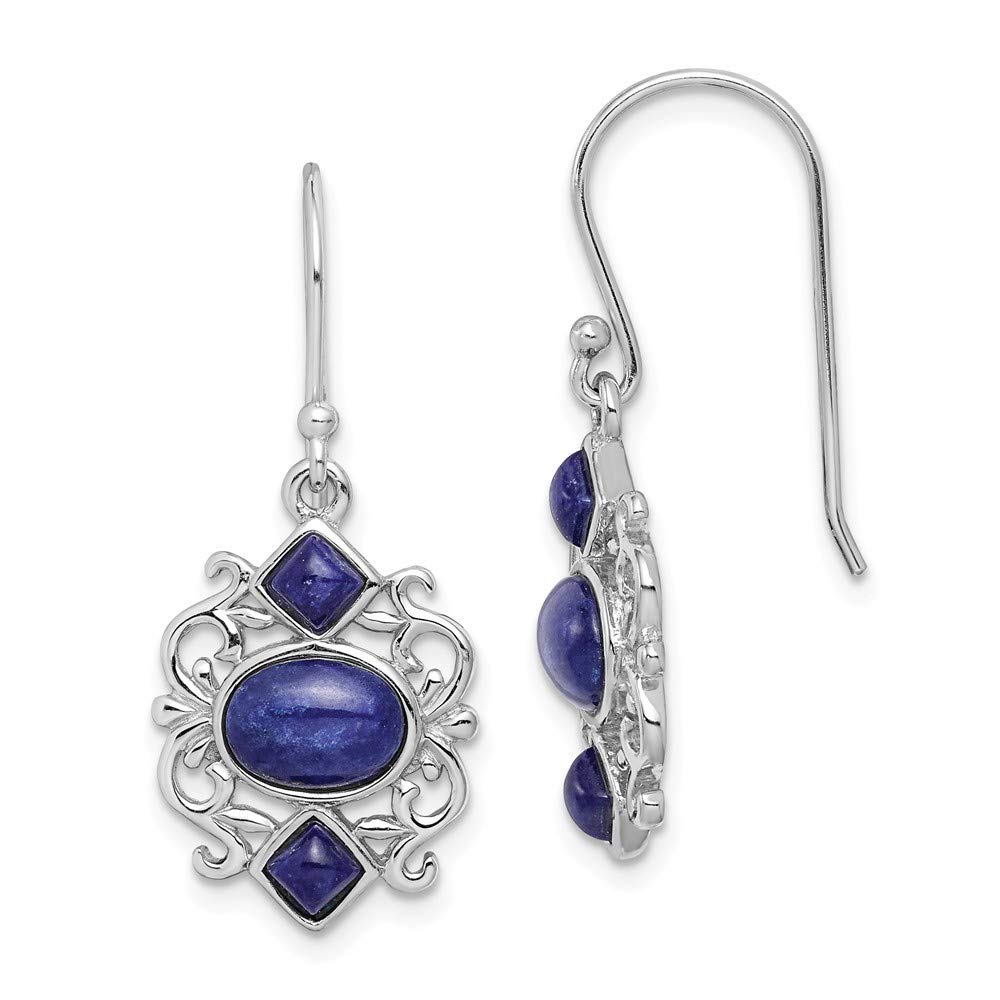 925 Sterling Silver Rhodium Plated Lapis Lazuli Shepherd Hook Earrings for Women - 31x14mm Elegant Dangle Earrings - Perfect for Parties, Weddings & Everyday Jewelry Gifts