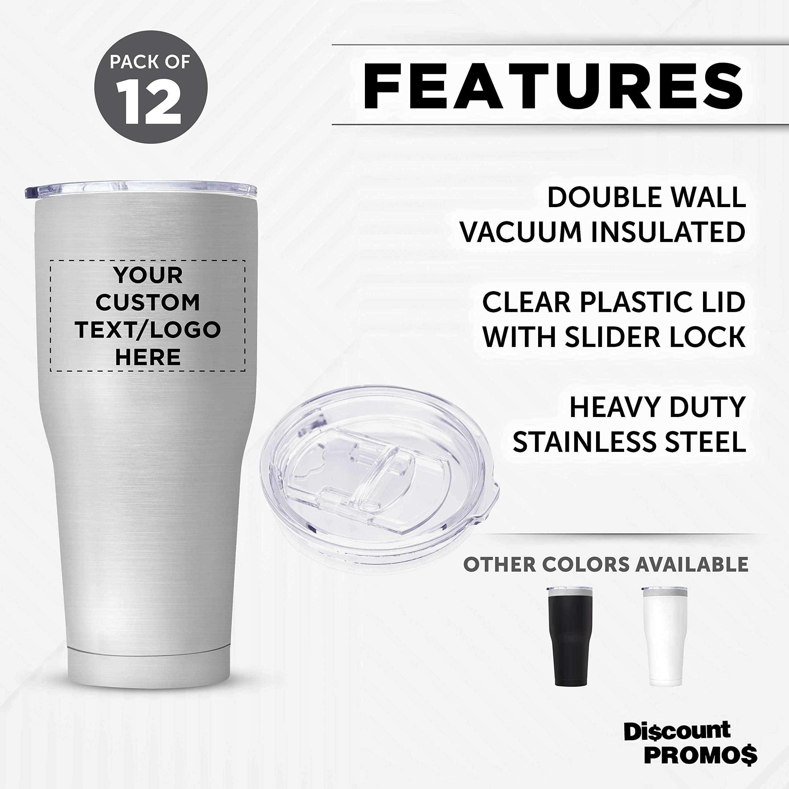 Custom 30 oz Big League Travel Tumblers - Set of 12 Personalized Stainless Steel Insulated Cups | Double Wall Vacuum Insulation for Coffee, Tea & Hot Cocoa | Perfect for Team Sports, Camping & Office Use - Silver Bulk Pack