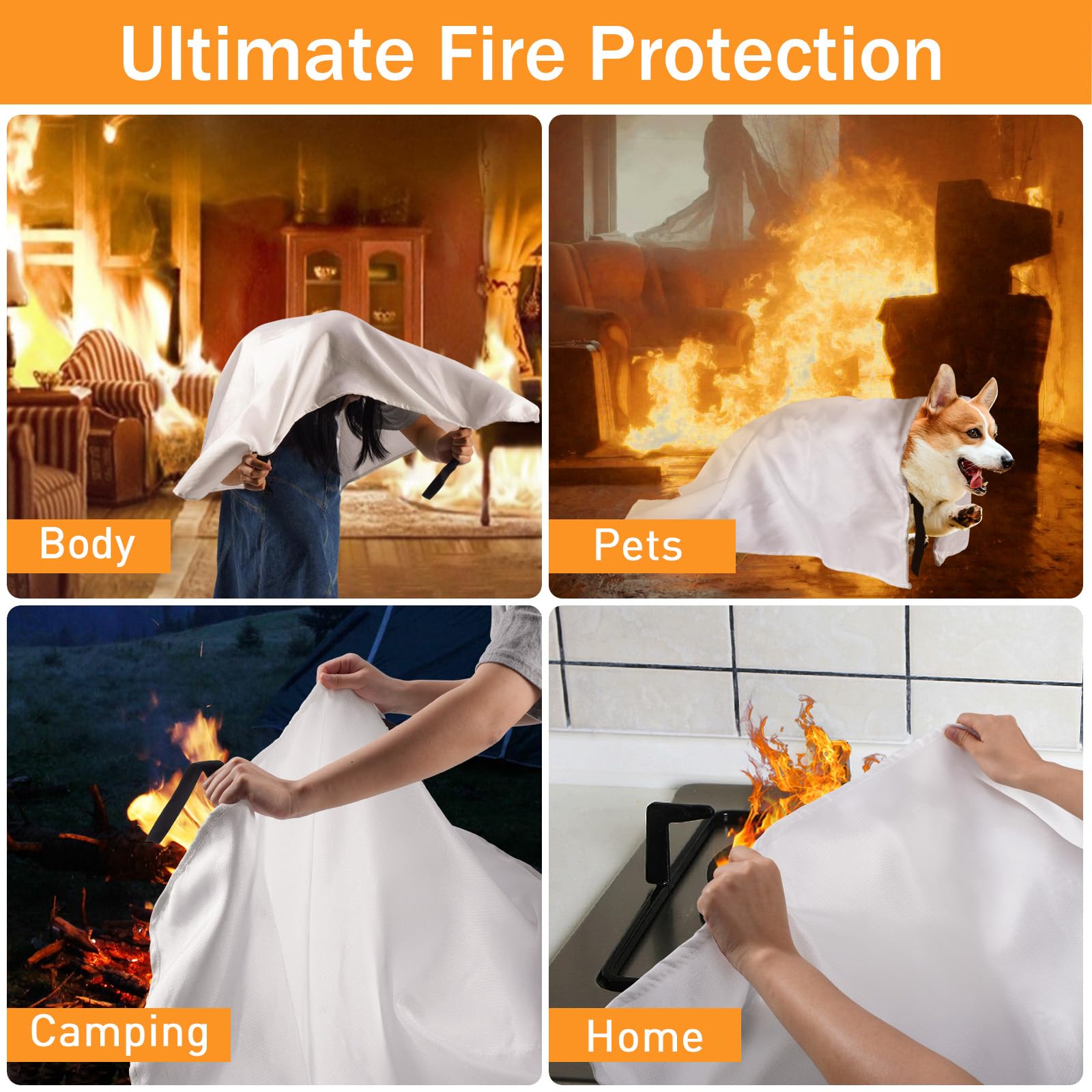 Fire Blanket 12 Pack - Fire Resistant Emergency Blanket for Home, Kitchen, Camping, Grill, Car & Office | Flame Retardant Safety Blanket for Warehouse, School, Picnic, Garage & Workshop | Perfect for Cooking Safety, Campfire Protection & Emergency Preparedness