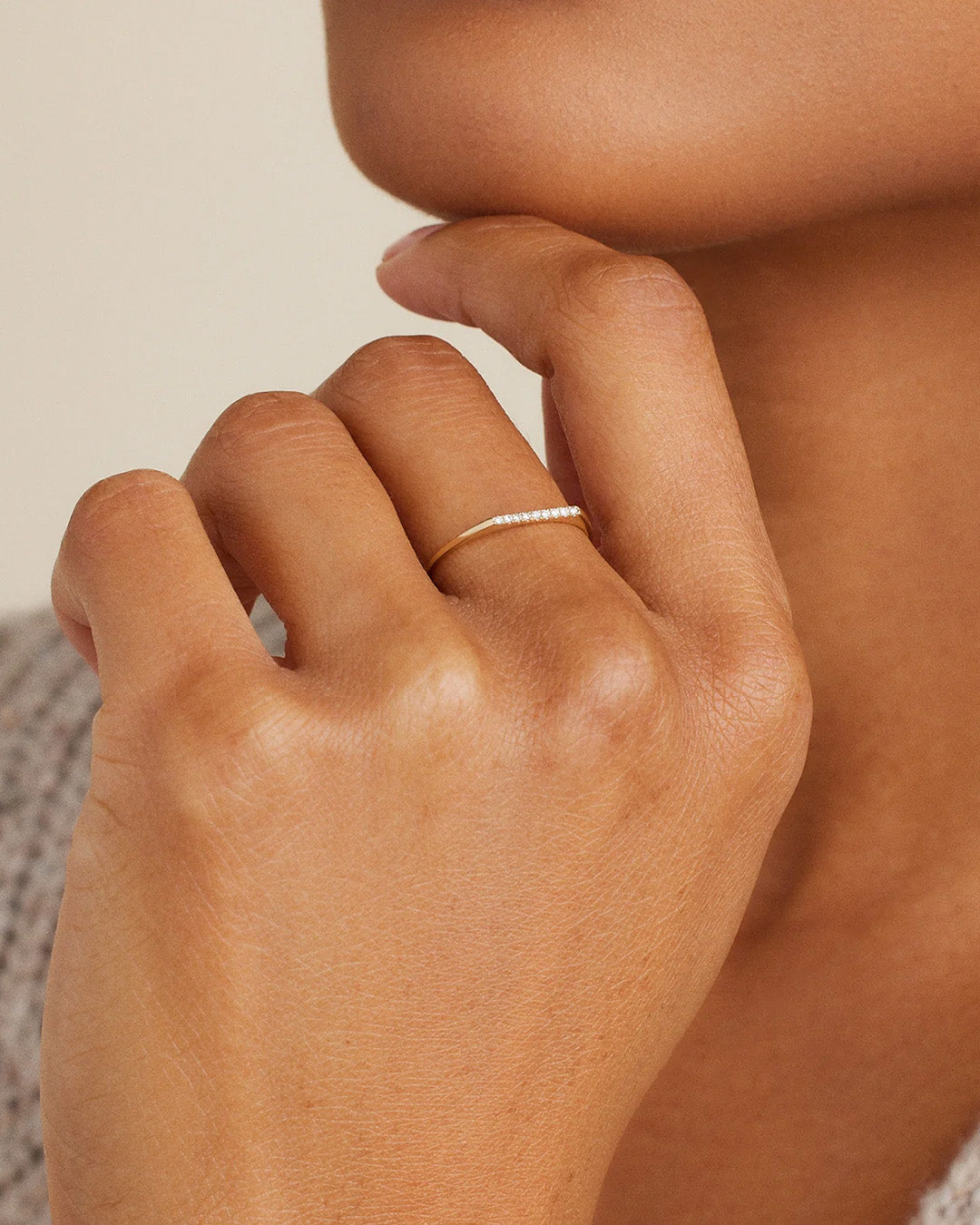 Elegant Diamond Bar Ring for Women - 14K Gold Plated Stackable Minimalist Band - Perfect for Everyday Wear, Anniversary Gifts & Special Occasions
