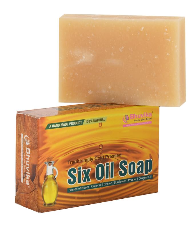 Bhuvika Six Oil Soap - 140g Natural Ayurvedic Cleansing Bar for Glowing Skin | Perfect for Daily Face & Body Wash, Sensitive Skin Care & Aromatherapy Bath