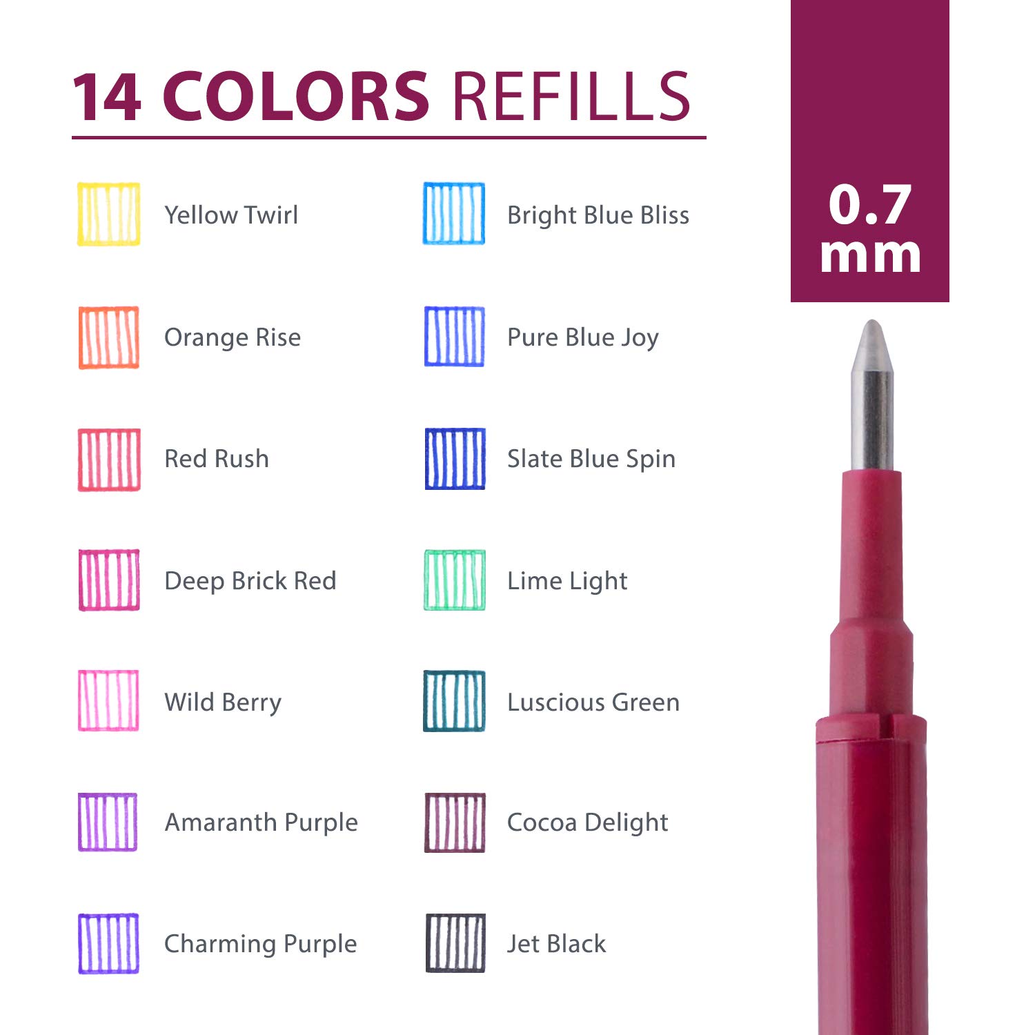 **ParKoo Gel Ink Refills - Compatible with FriXion & Friction Erasable Gel Pens, 0.7mm Fine Point, 14 Vibrant Colors - Ideal for Note-Taking, Journaling & School Work**