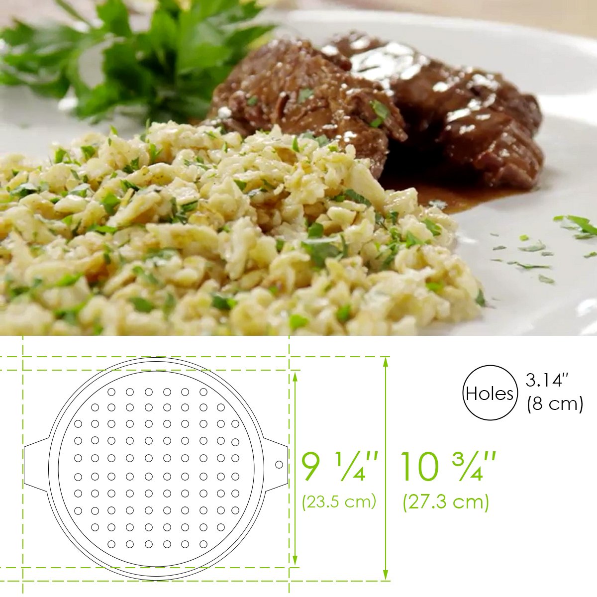 Premium Stainless Steel Spaetzle Maker with Scraper & Strainer Spoon - German Egg Noodle Maker Set for Pasta, Dumplings & Spaetzle - Perfect for Home Cooking, German Cuisine & Pasta Lovers