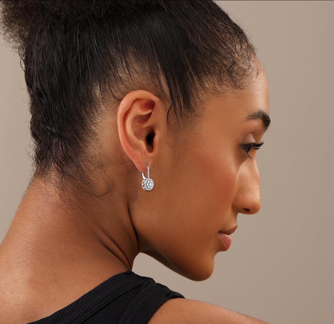 LeCalla 925 Sterling Silver Leverback Earrings for Women | Sparkling Cubic Zirconia Drop Dangle Earrings | Lightweight Hypoallergenic Jewelry | Perfect for Parties, Weddings & Everyday Wear