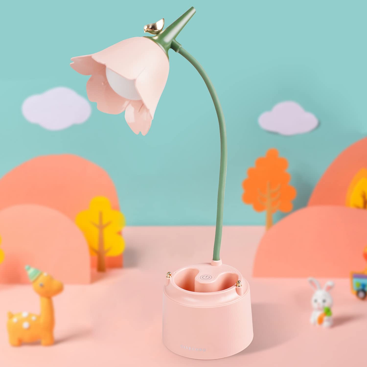 Neporal Rechargeable LED Desk Lamp for Kids - Touch Control, 3 Brightness Levels, 360° Flexible Gooseneck, Eye-Care Study Light with Pen Holder for Boys & Girls (Flower Design) - Perfect for Homework, Reading & Bedtime Use