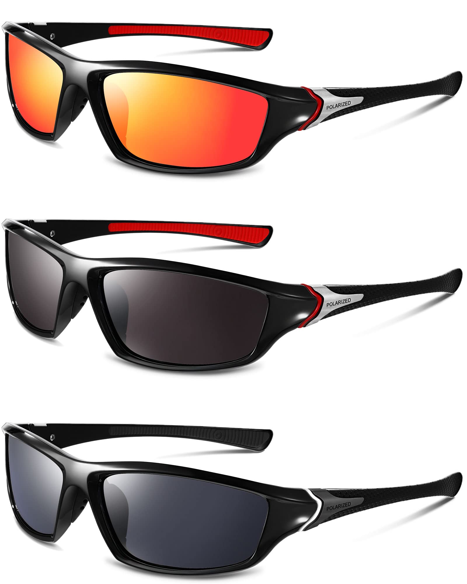 TOODOO 3 Pairs Polarized Sports Sunglasses for Men & Women - UV Protection TAC Lens for Cycling, Running, Golf, Fishing, Driving & Motorcycle - Perfect for Outdoor Activities & Active Lifestyles