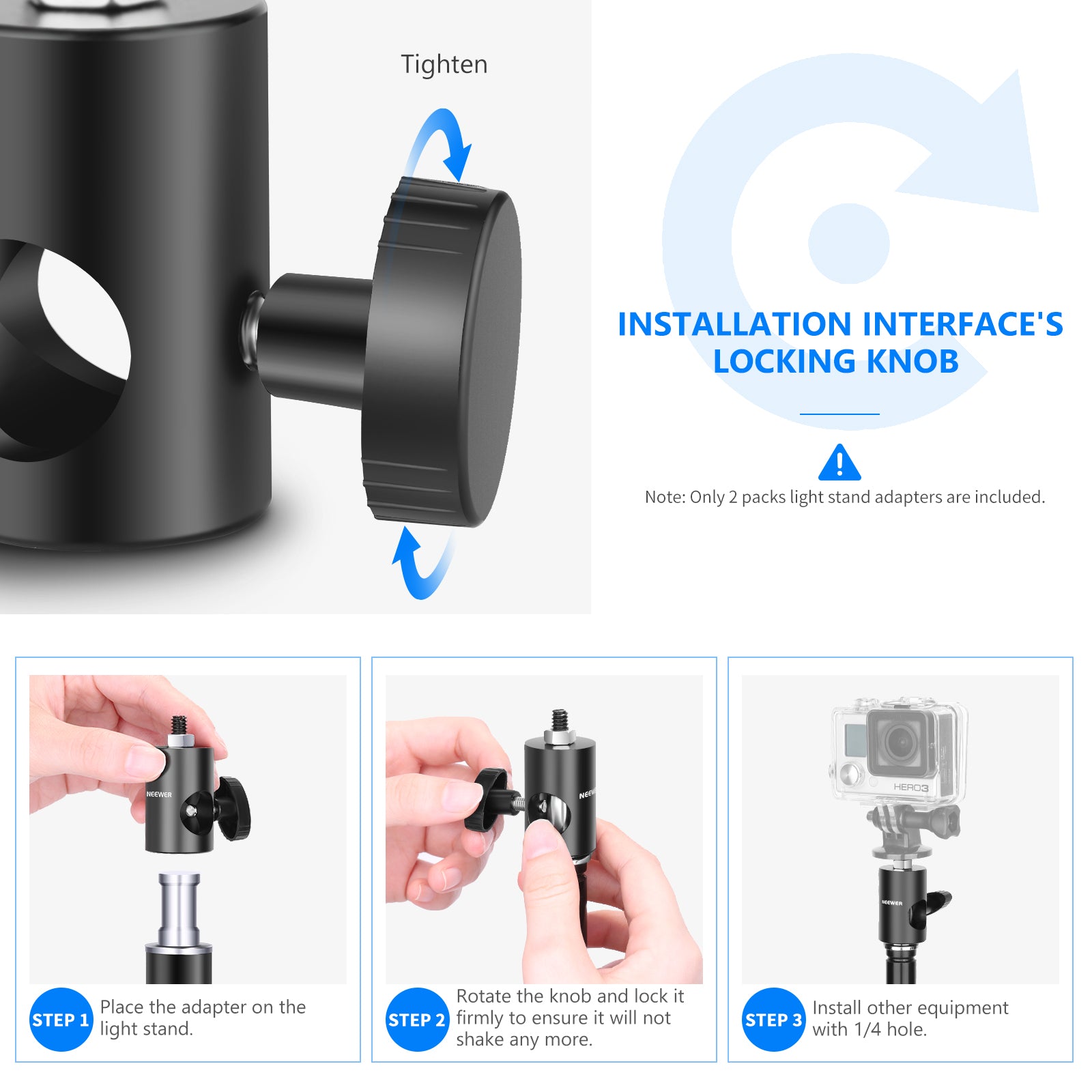 NEEWER ST12 2-Pack Light Stand Tip Adapter - Convert Umbrella Mount to Spigot for Photography & Video Lighting - Perfect for Studio, YouTube & Live Streaming Setups