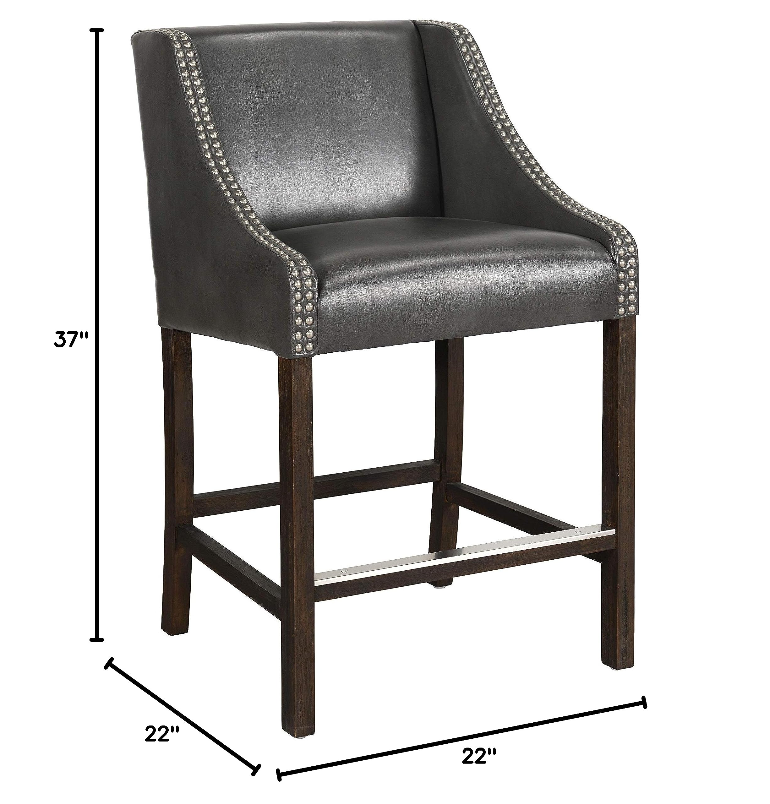 Kosas 24-inch Grey Home Stool - Modern & Sturdy Bar Stool for Kitchen Island, Dining Room & Home Decor