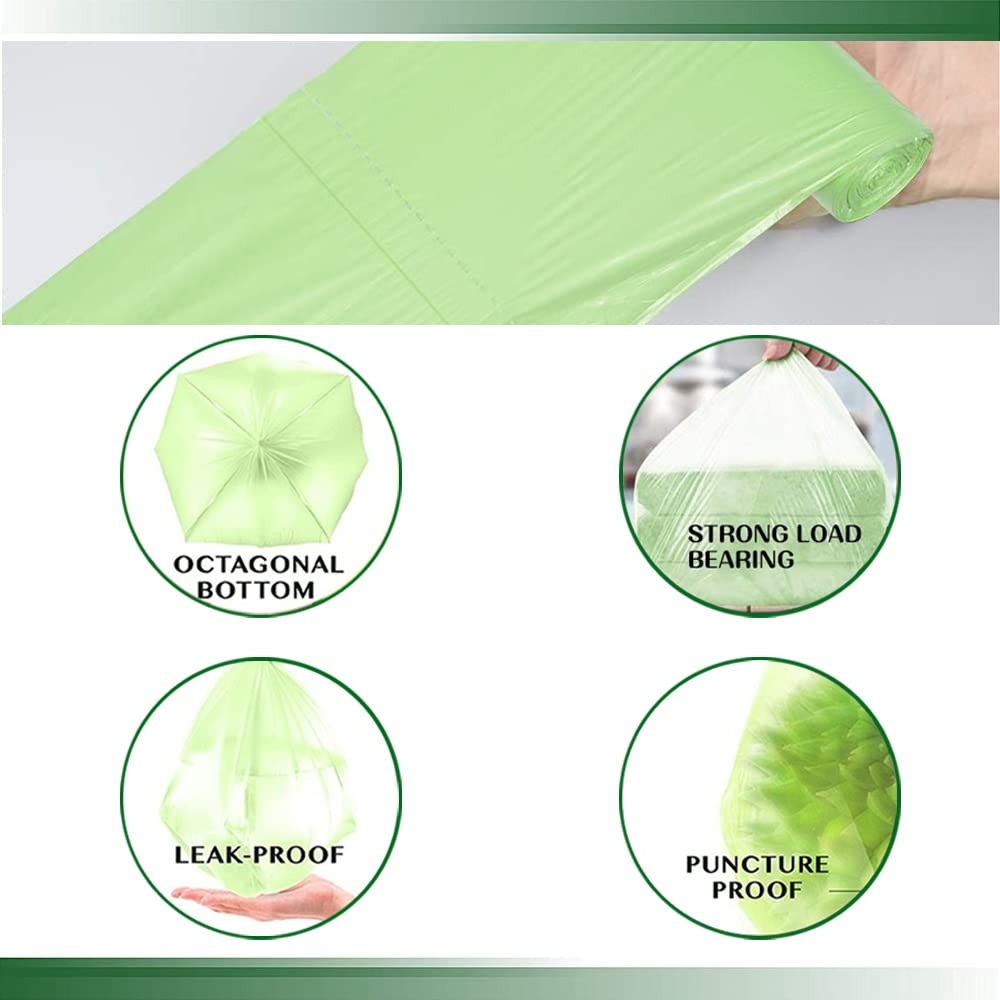 Biodegradable 2.6 Gallon Small Trash Bags - Extra Thick Eco-Friendly Garbage Bags for Kitchen, Bathroom, Office, Car & Pet Waste - 5 Rolls (100 Counts) Green - Perfect for Recycling, Composting & Daily Waste Disposal
