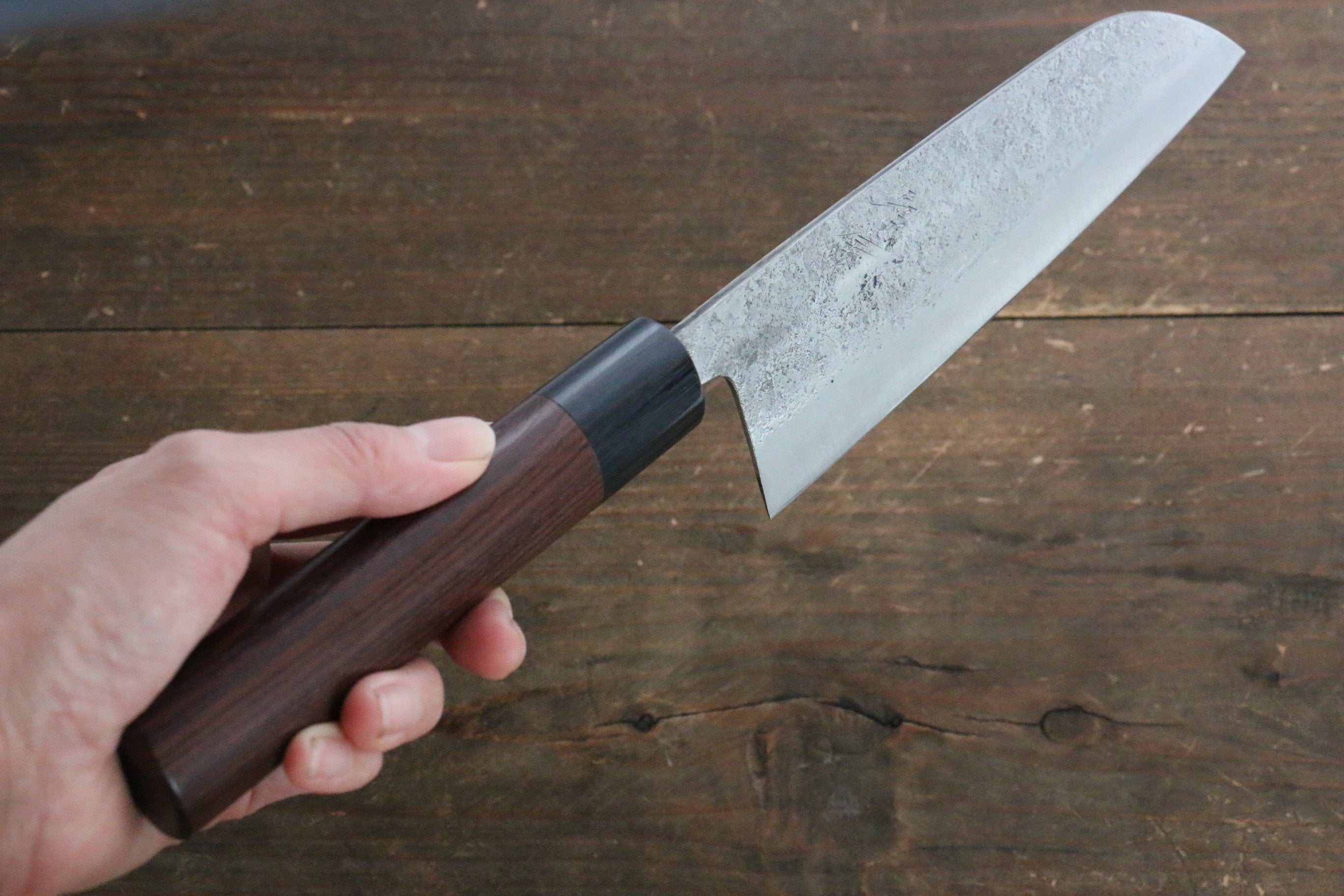 Premium Fujiwara Teruyasu White Steel No.1 Nashiji Santoku Knife 165mm - Japanese Chef Knife with Exquisite Shitan Handle - Perfect for Slicing, Dicing & Chopping Vegetables, Meat & Fish