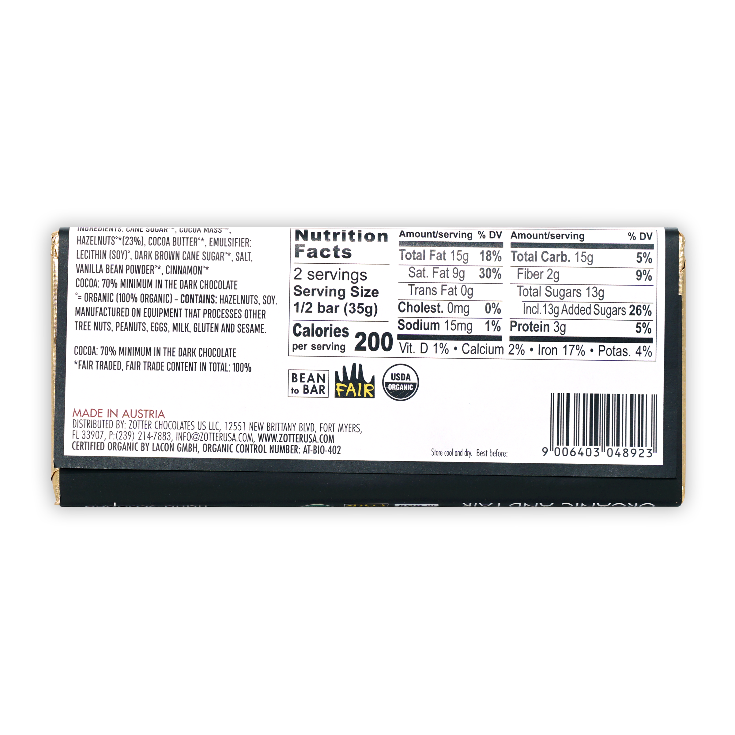 Premium Zotter 70% Dark Chocolate with Hazelnut Brittle Filling - Gourmet Candy Bar for Gifts, Snacking & Dessert Lovers