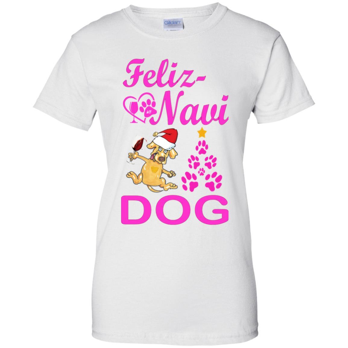 Feliz Navi Dog Christmas T-Shirt for Women - 100% Cotton Funny Holiday Tee - Perfect for Parties, Gifts & Festive Outfits