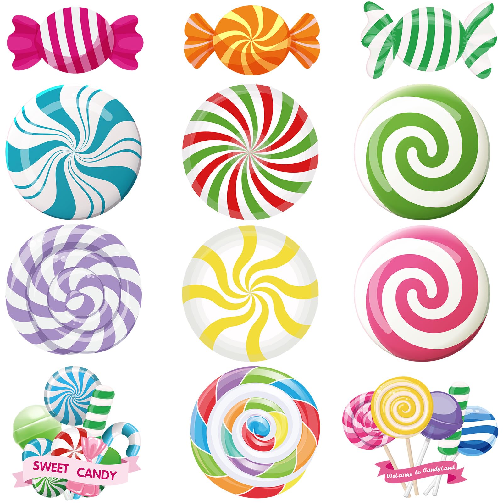 Pasimy 60 Pcs Sweet Candy Cutouts - Cupcake, Ice Cream & Donut Bulletin Board Decorations for Birthday Parties, Classroom, Baby Showers | DIY Wall, Door & Window Decor Supplies (Colorful Candy Theme)