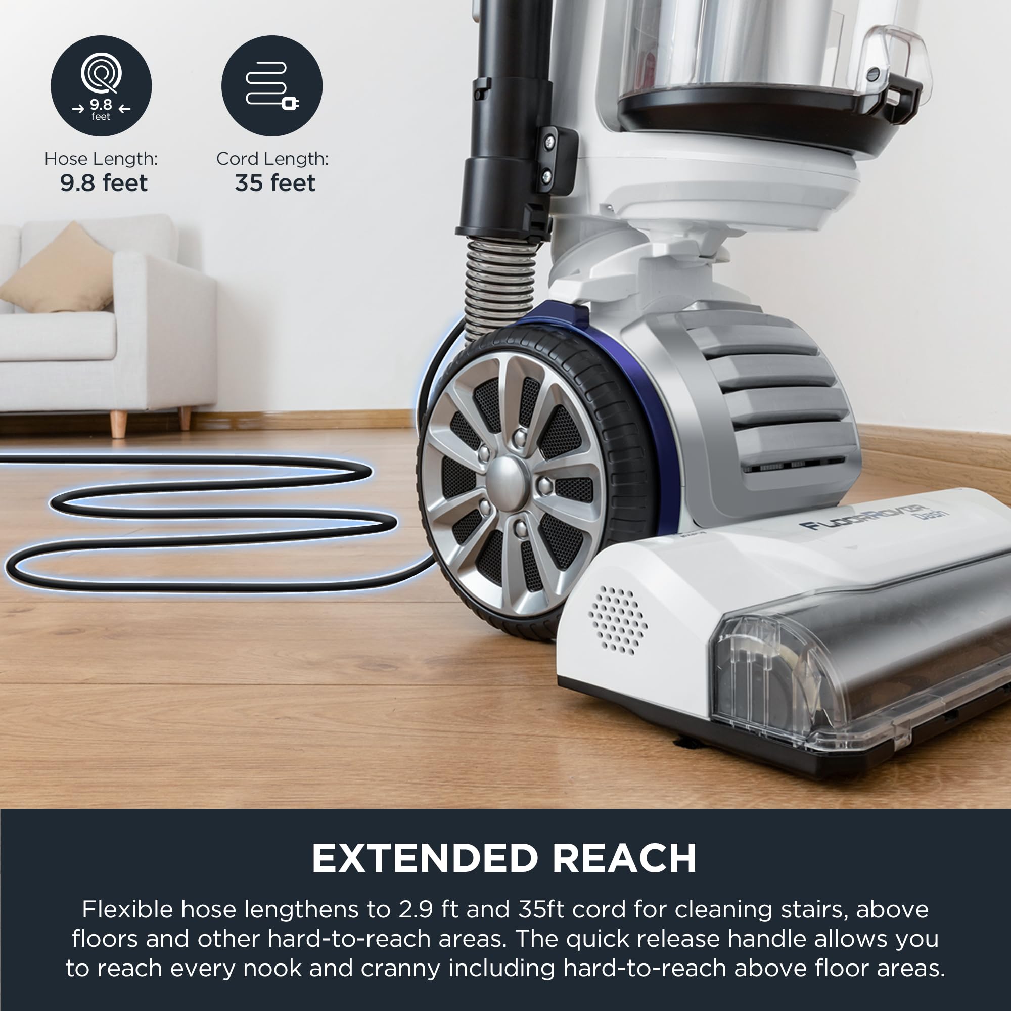 Eureka FloorRover Bagless Upright Pet Vacuum Cleaner with SuctionSeal Technology - Powerful Swivel Steering for Carpets & Hard Floors - Ideal for Pet Hair, Home Cleaning & Allergies Relief