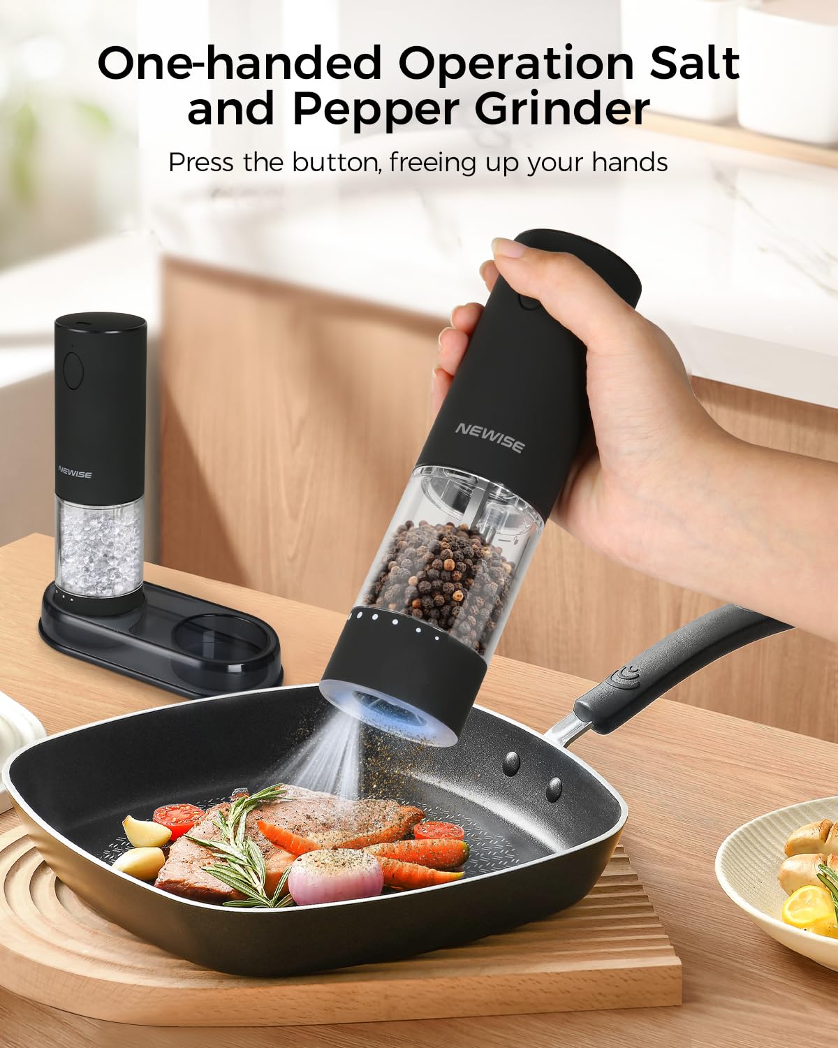 Rechargeable Electric Salt and Pepper Grinder Set - Automatic Kitchen Spice Mill with 6 Adjustable Coarseness & LED Light - Refillable Shakers for Home Cooking, Perfect Housewarming Gift (2 Pack, Black) - Ideal for Gourmet Cooking, Dinner Parties, and Everyday Kitchen Use