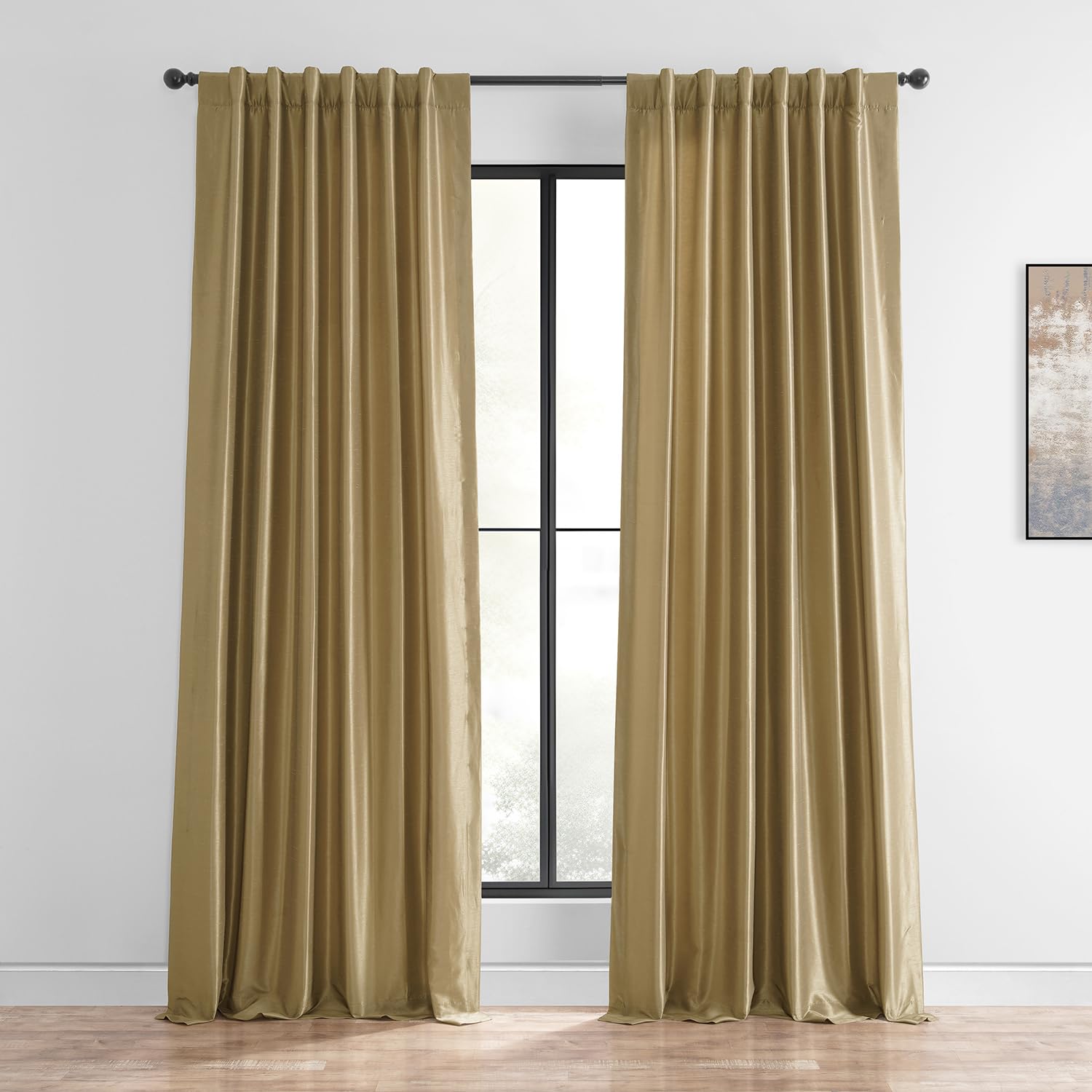 Vintage Textured Faux Dupioni Silk Room Darkening Curtains - 1 Panel (50x96 Inches) - Flax Gold - Elegant Blackout Drapes for Bedroom & Living Room - Perfect for Home Theater, Nursery & Light Control