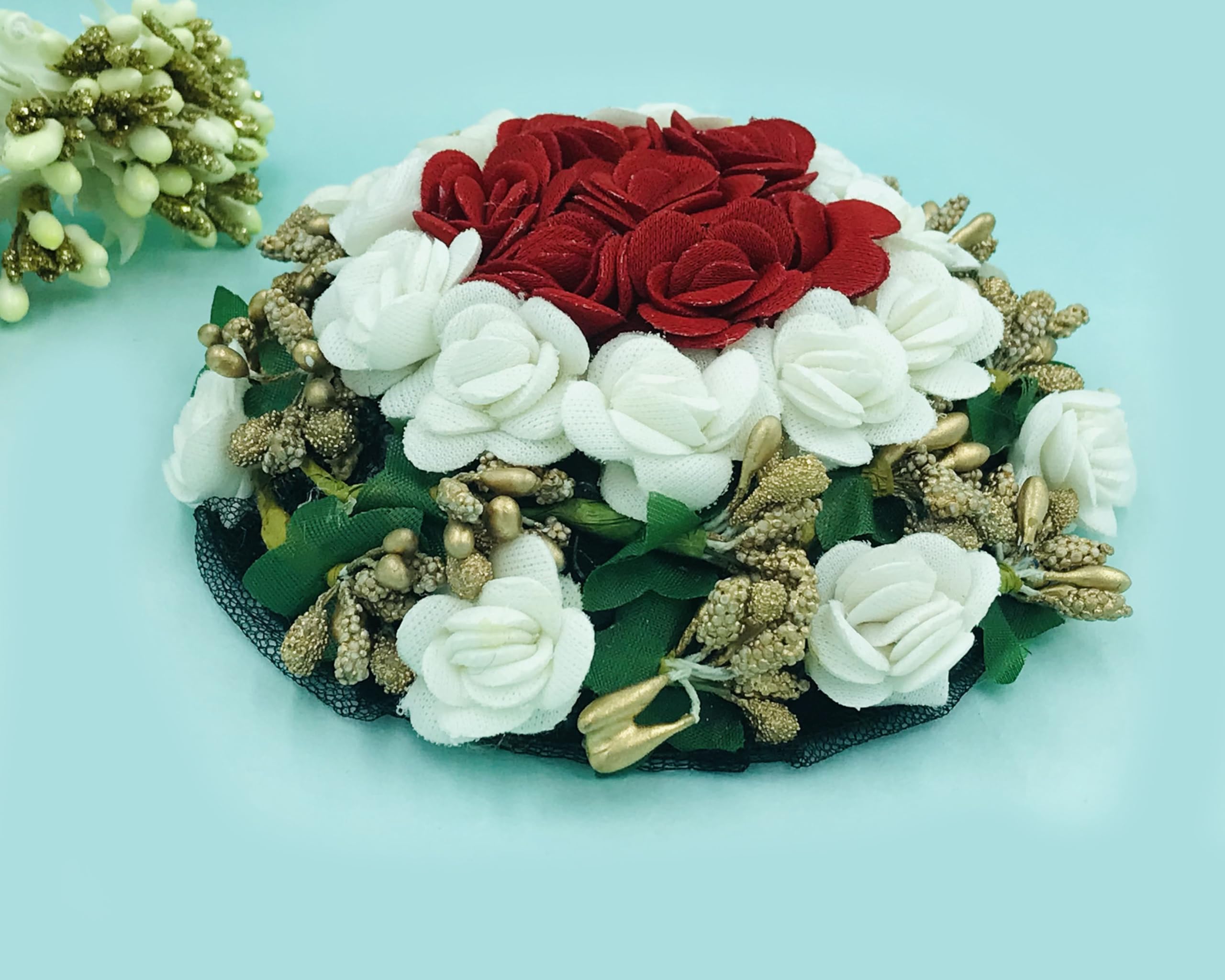 GadinFashion™ Red & White Full Juda Bun Hair Flower Gajra Combo (Pack of 2) - Bridal Hair Accessories for Weddings, Parties & Indian Traditional Events