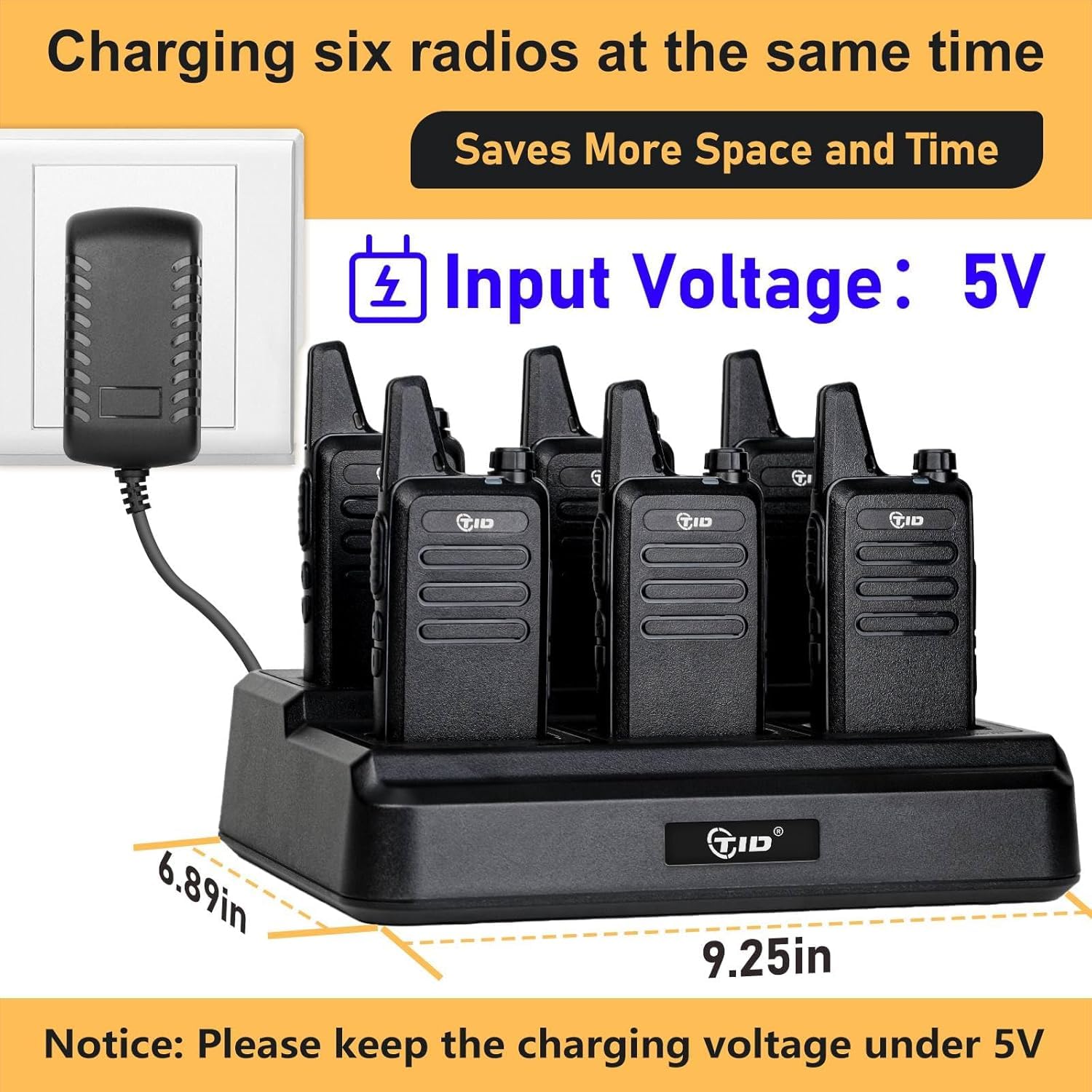 TIDRADO TD-M8s Rechargeable Walkie Talkies 6 Pack - License-Free FRS Two Way Radios with 6-Way Multi Gang USB Charger for Outdoor Adventures, Camping, Hiking & Emergency Communication