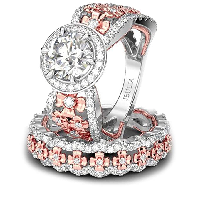 Jeulia 3.5 Carat Floral Halo Engagement Ring Set for Women - 925 Sterling Silver Round Cut Cubic Zirconia Bridal Jewelry Set, Perfect for Wedding Proposals, Anniversaries & Romantic Gifts for Her
