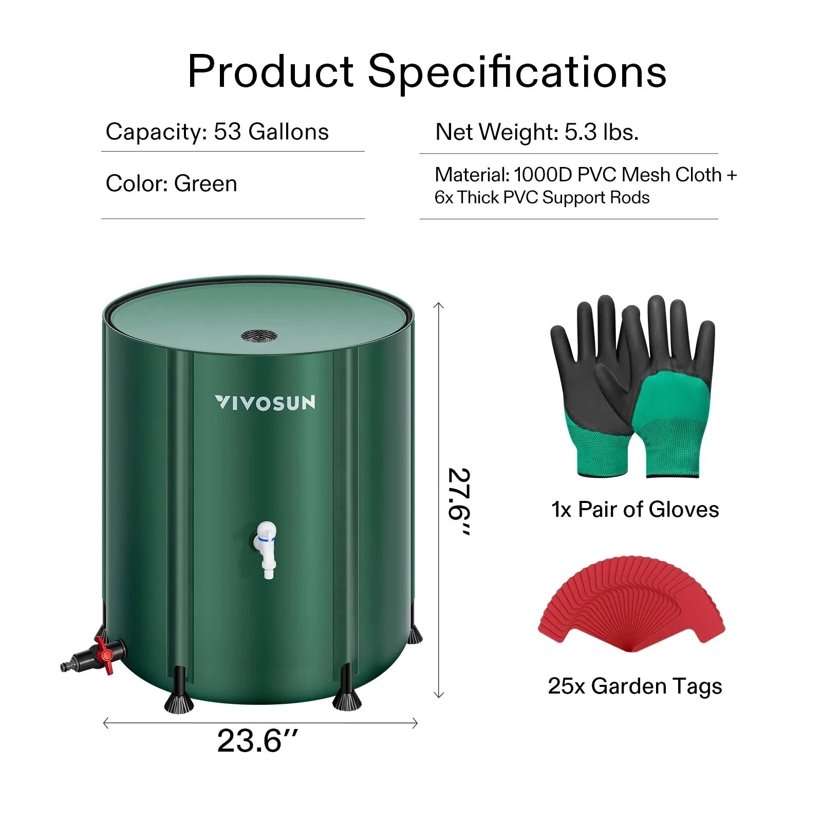 Vivosun 53 Gallon Collapsible Rain Barrel - Water Storage Container for Outdoor Garden, Lawn Irrigation & Emergency Water Supply | Durable & Space-Saving Design