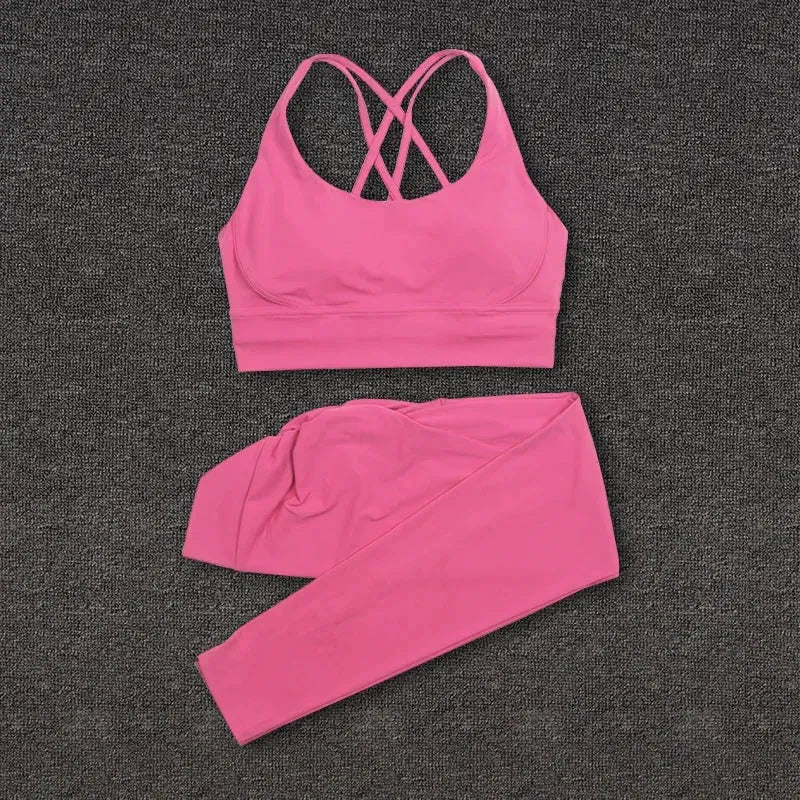 SOISOU Women's Nylon Yoga Set - Gym Tracksuit with Removable Chest Pad & V-Shaped Hip Support - High Waist Workout Leggings & Sports Bra - Perfect for Yoga, Pilates, Gym & Running